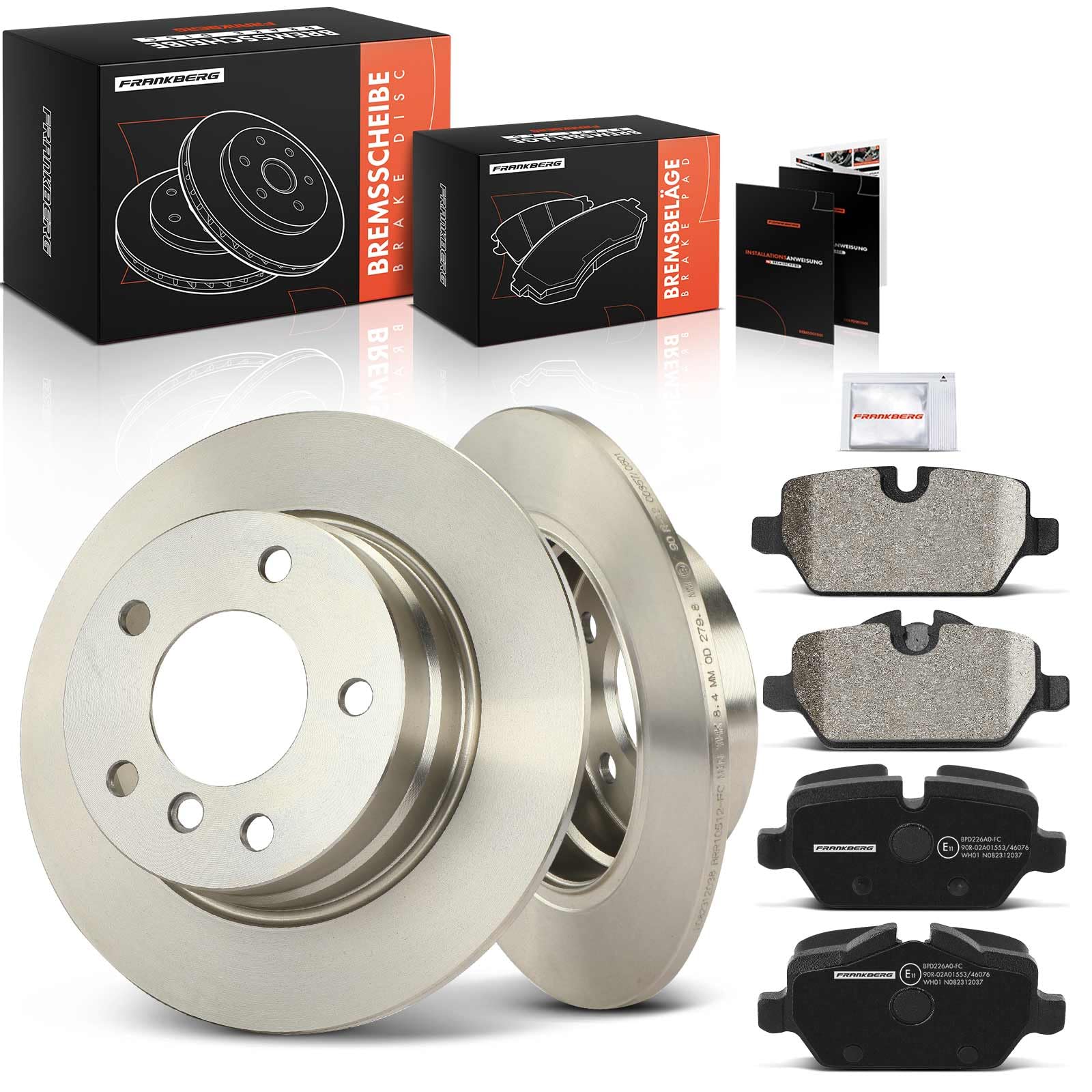 Frankberg Bremsensatz inkl. 2x Bremsscheiben + 4x Bremsbeläge Hinten Kompatibel mit 1er E81 116i 116d 1er E87 116i 116d 118i 118d Replace# 34216764647,34216855001