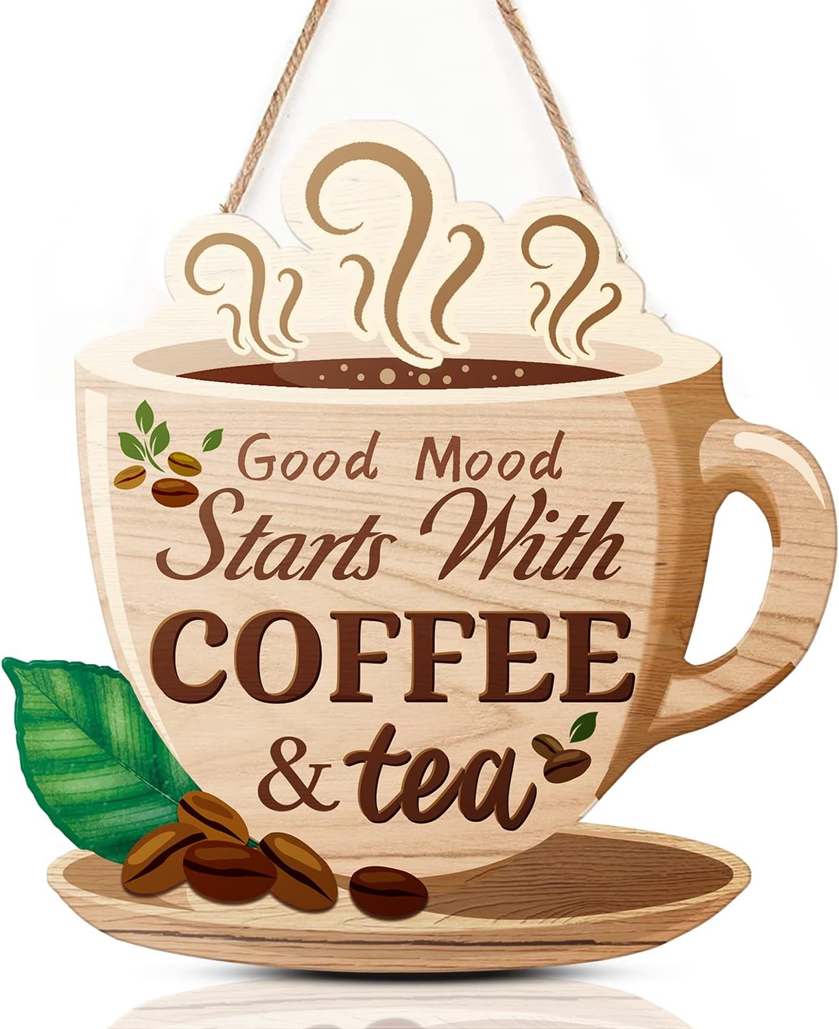 TOARTi Coffee& Tea Wooden Sign for Kitchen Decoration,Fuuny Quotes Good Mood Stars with Coffee and Tea Wood Decorative Plaque for Dining Room Wall Art Decor