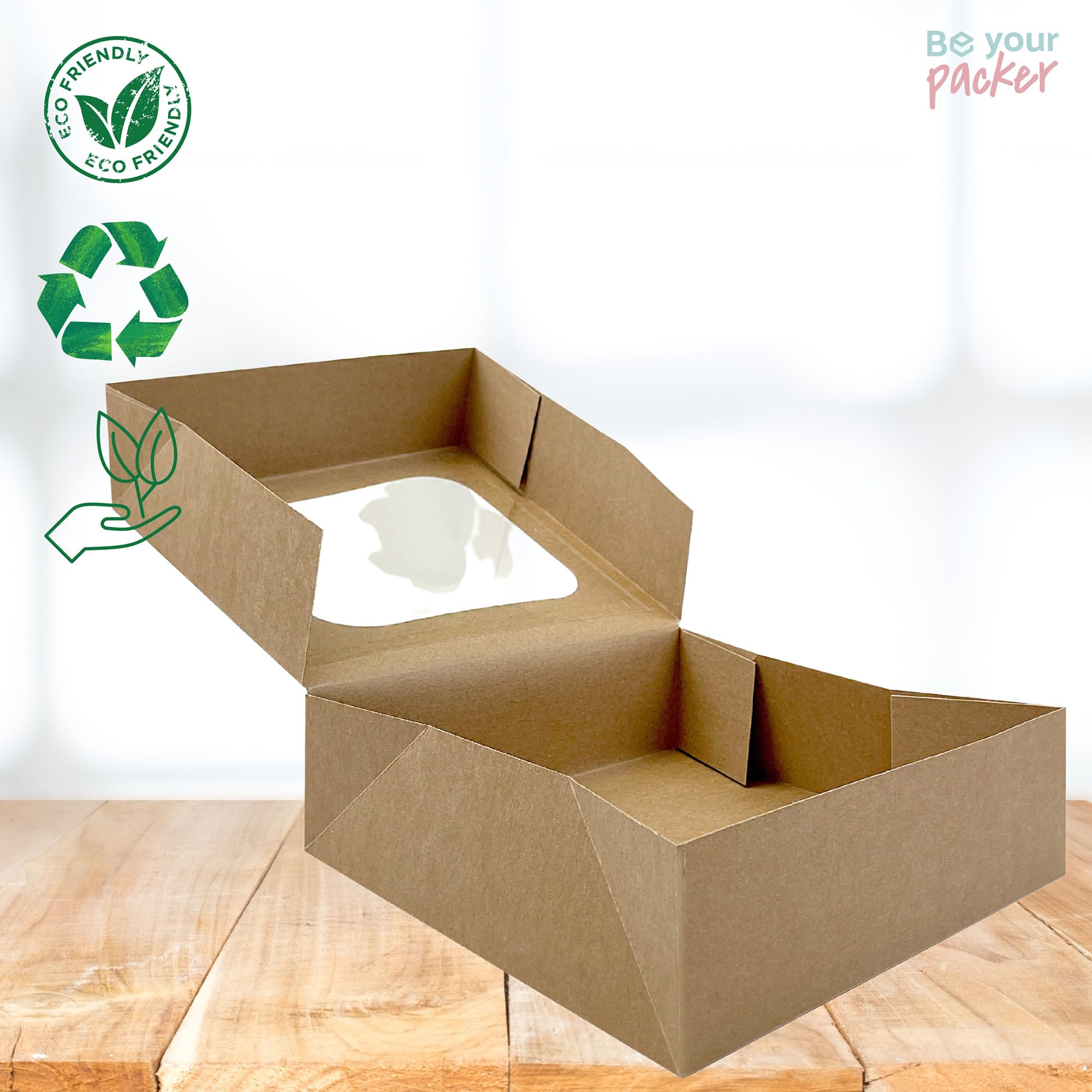Scatole Per Torte In Cartone 50 Pezzi 23x23x7,5 Cm - Finestra In Plastica, Kraft Bianco