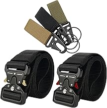 Tactical Belt, 2 Pack Quick Release Military Belt with 3 Belt Clips, Adjustable Nylon Webbing for Outdoor Work, Airsoft, Army, Law Enforcement, Construction and Casual Wear
