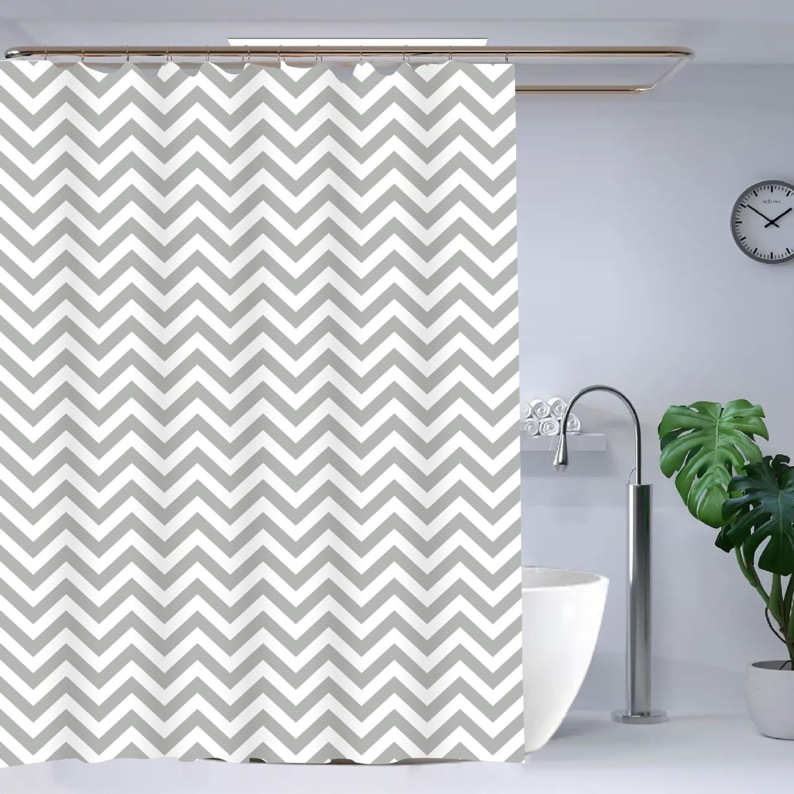 Rideau de douche 200X240 vagues blanches et grises imperméable avec ses 12 crochets inclus