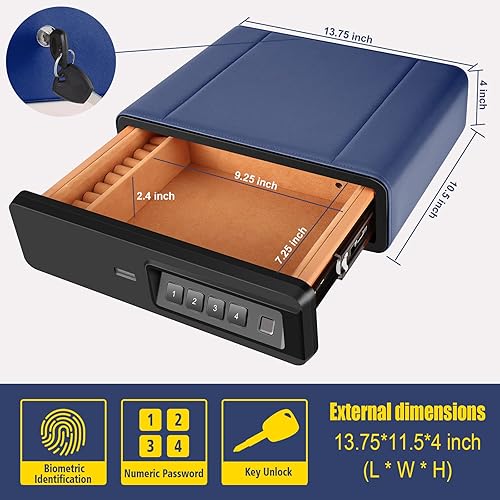 Miniatura 3 de Caja fuerte biométrica de huellas dactilares, caja fuerte deslizante para pistolas, caja fuerte de almacenamiento de joyas envuelta en cuero,