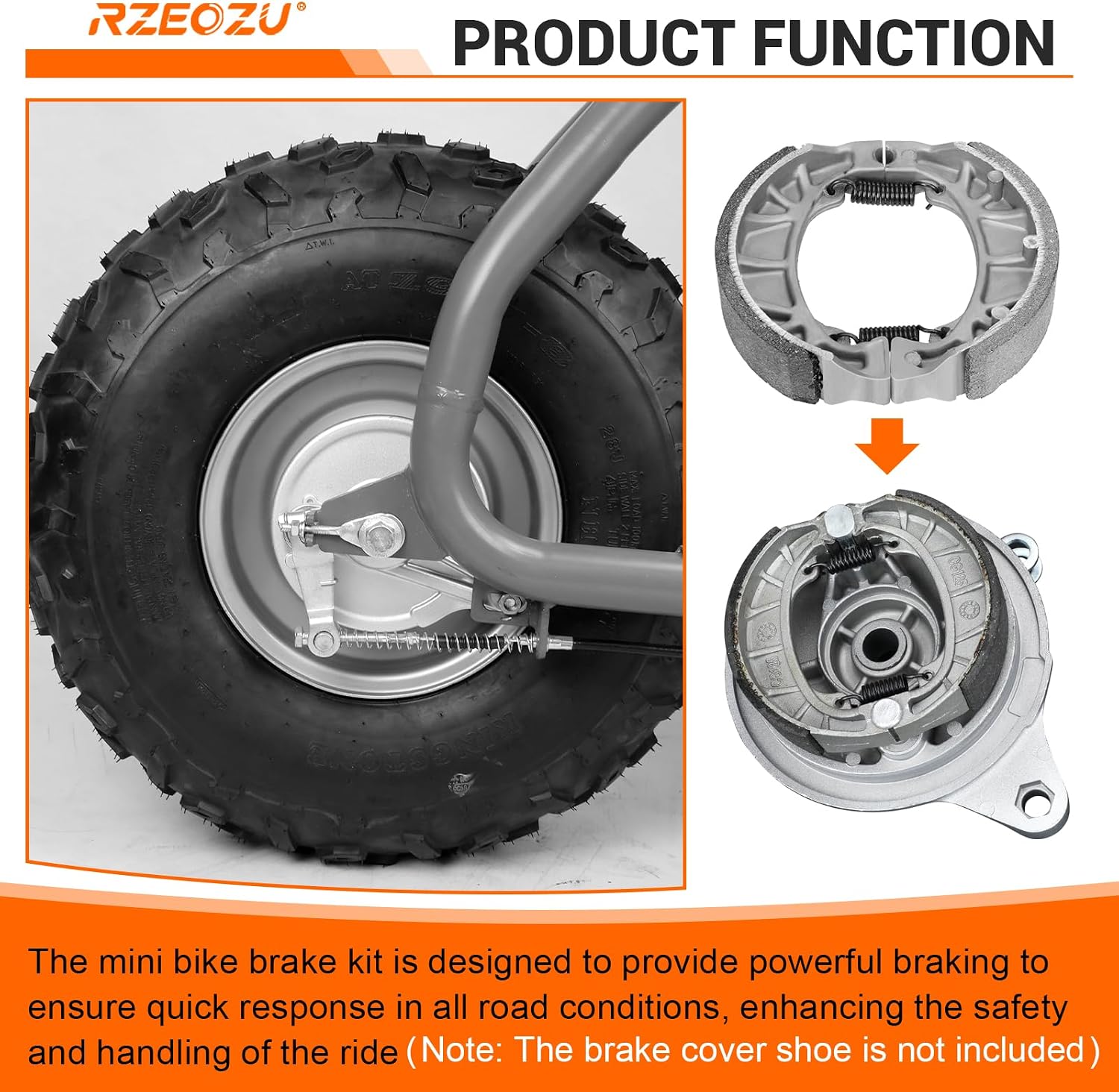 Mini Bike Drum Brakes Kit Replacement for Coleman CT200U BT200X Baja Warrior Massimo MB165 MB200 Predator 212cc 196cc Engine Minibike Accessories Parts 7/8 Handle Lever 105mm Brake Shoes Black