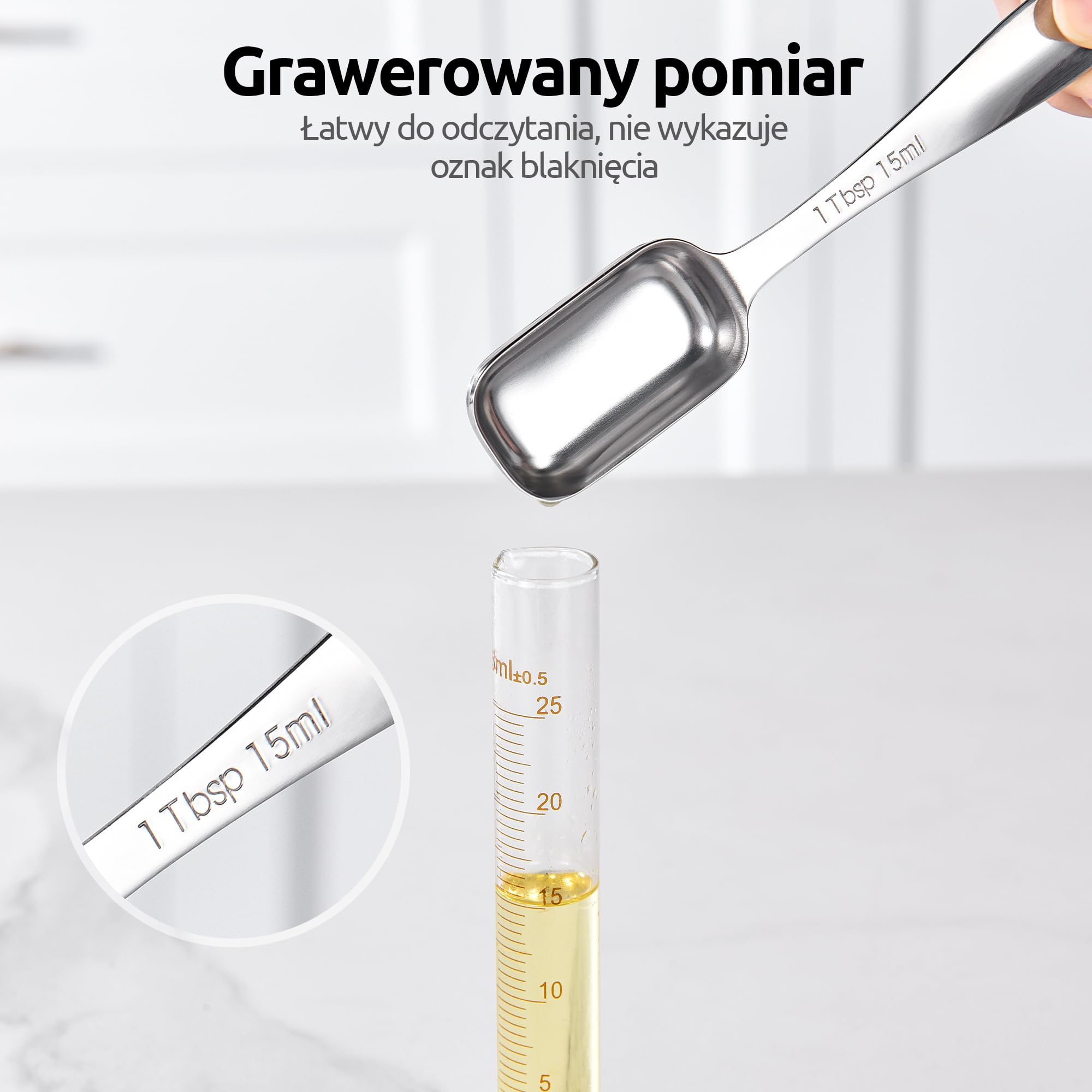 U-Taste Łyżki pomiarowe ze stali nierdzewnej 18/8, kwadratowa metalowa miarka łyżeczka do herbaty łyżka stołowa z niwelatorami do suchych lub płynnych składników, gotowanie pieczenie, pasuje do