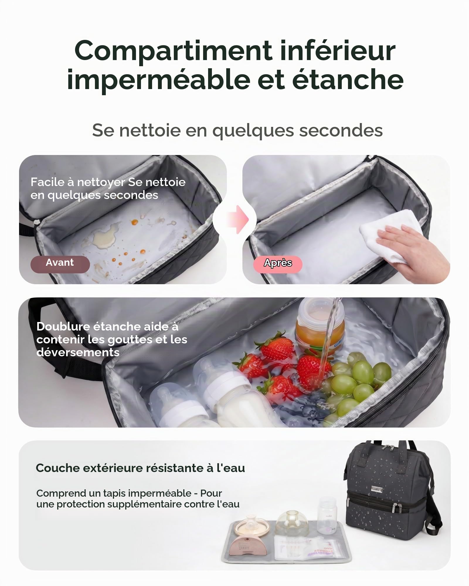 Sac à main portable pour tire-lait avec compartiment isotherme, sac de pompage à double couche avec pack de glace, sac isotherme de transport pour lait maternel avec tapis imperméable, convient pour 6
