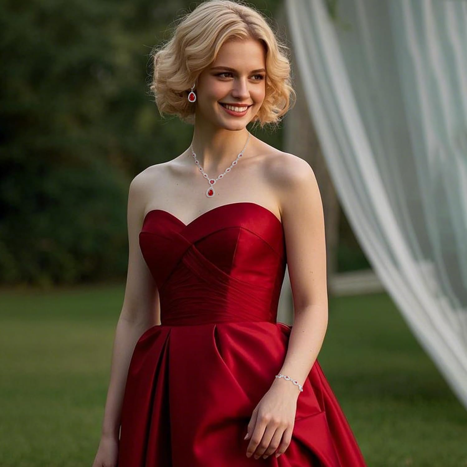 BriLove Wedding Bridal Jewelry Set for Women Cubic Zirconia Teardrop Y-Necklace Link Bracelet Dangle Earrings for Party Prom Accessories - Image 3