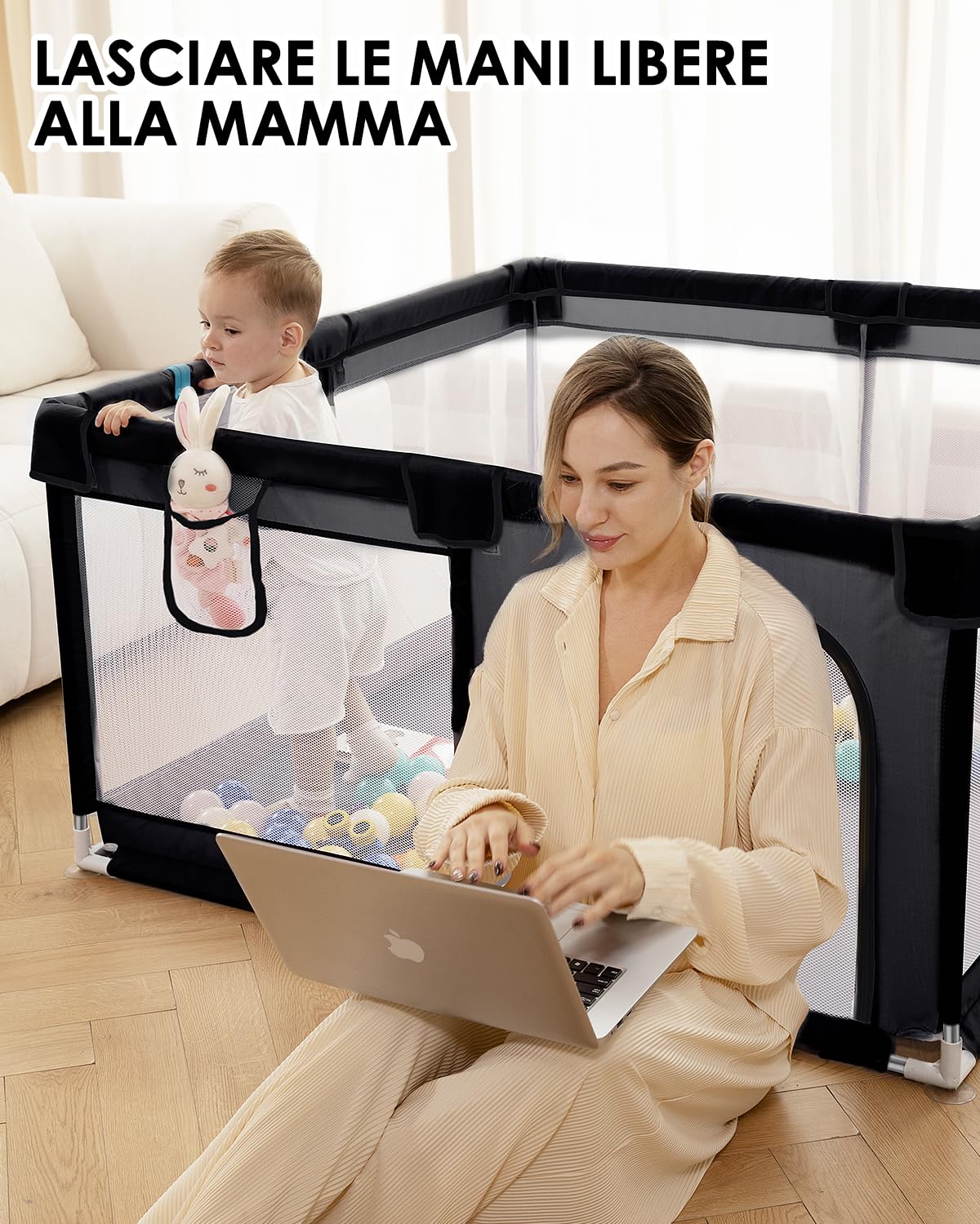 derimkcoa Box per bambini, grande recinto di sicurezza per bambini e bambini, per interni ed esterni, con ventose antiscivolo e cerniera (130 x 130 x 66 cm, nero)