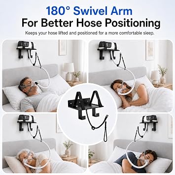 CPAP Wall Mount Shelf for ResMed AirSense 10, Bedside Hose Holder (Black)