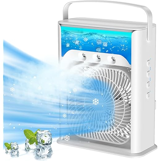 LQTTEK Portable Air Cooler 4-In-1 Mini Mobile Conditioner Fan, Cooling Fan And Humidifier, 7 Colors Led Night Lights With 3 Speeds Personal Evaporative Coolers, Conditioning For Home Office