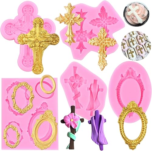 Miniatura 1 de Mujiang Molde de silicona cruzada para marco de fotos, molde de fondant, molde de pastel de cruz, molde de chocolate para bautismo, fiesta,