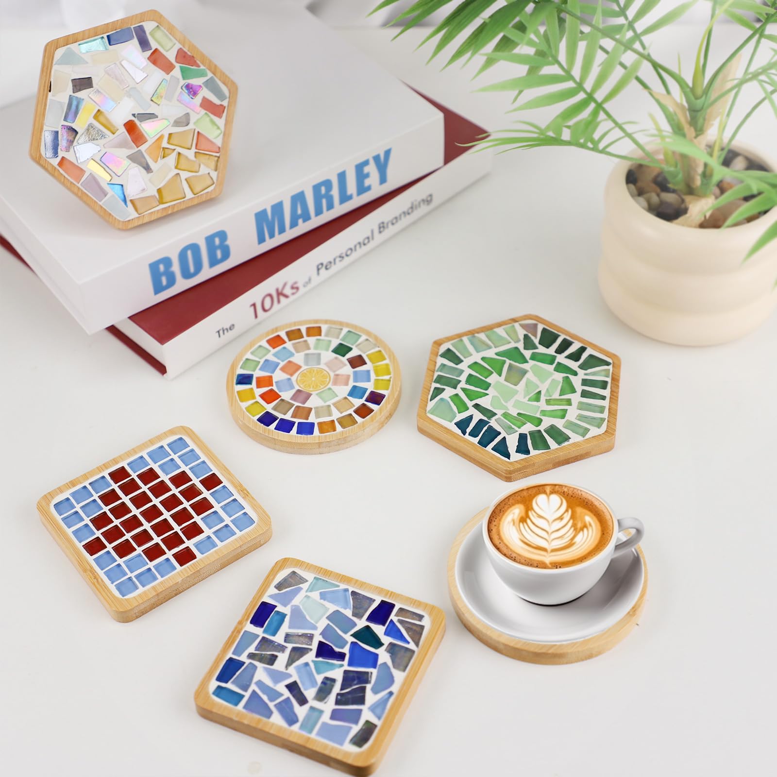 MOVATEK DIY Mosaik Untersetzer Bastelset für Erwachsene – 6 Stück Glas-Mosaik Untersetzer zum Selbstgestalten, Kreatives Bastelset für Entspannung, Geschenkidee & stilvolle Home Deko