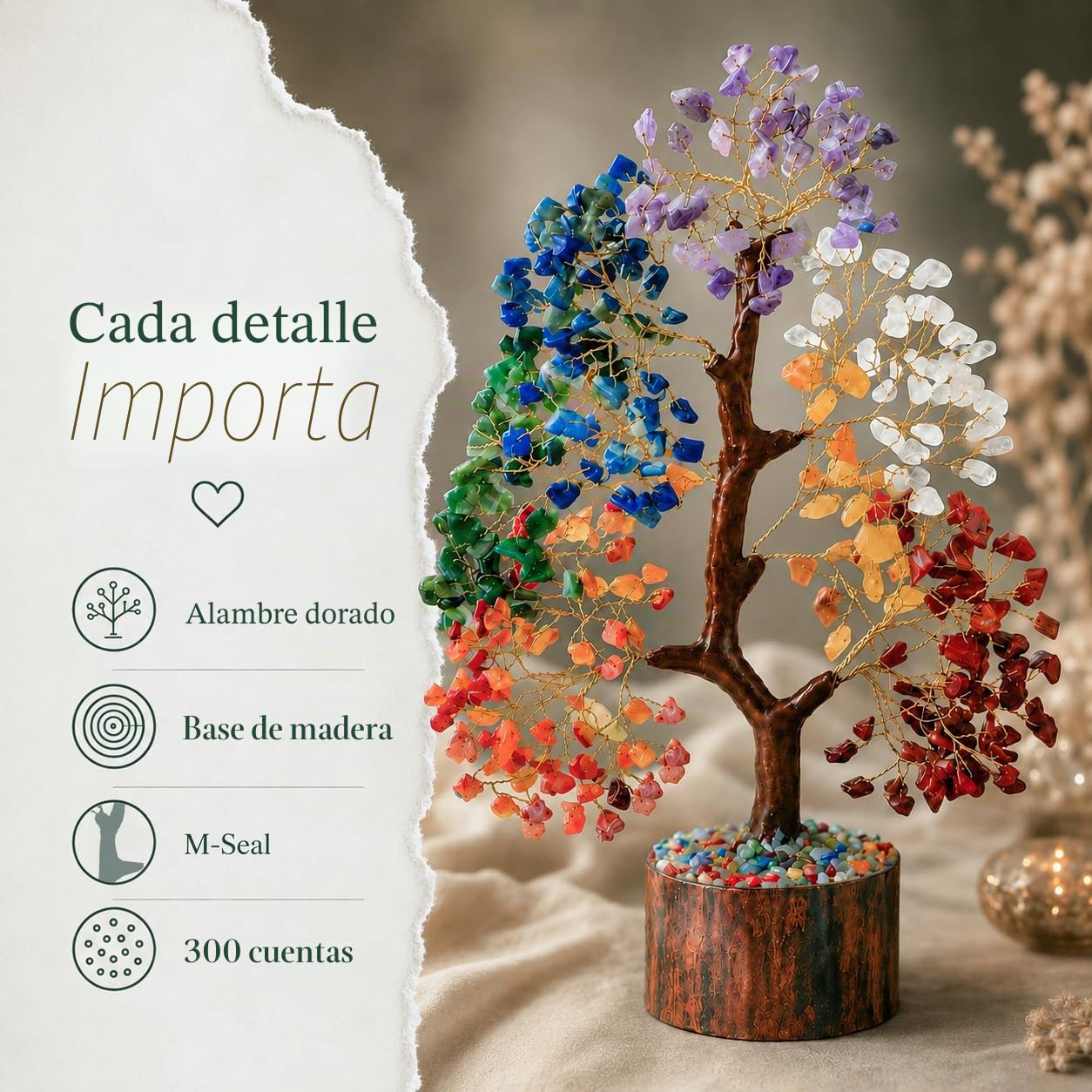 Crocon Árbol de la Vida de los Siete Chakras para Obtener energía Positiva, árbol del Feng Shui, Cristales y Piedras curativas, árbol de los Siete Chakras, Regalos espirituales del árbol de Piedra