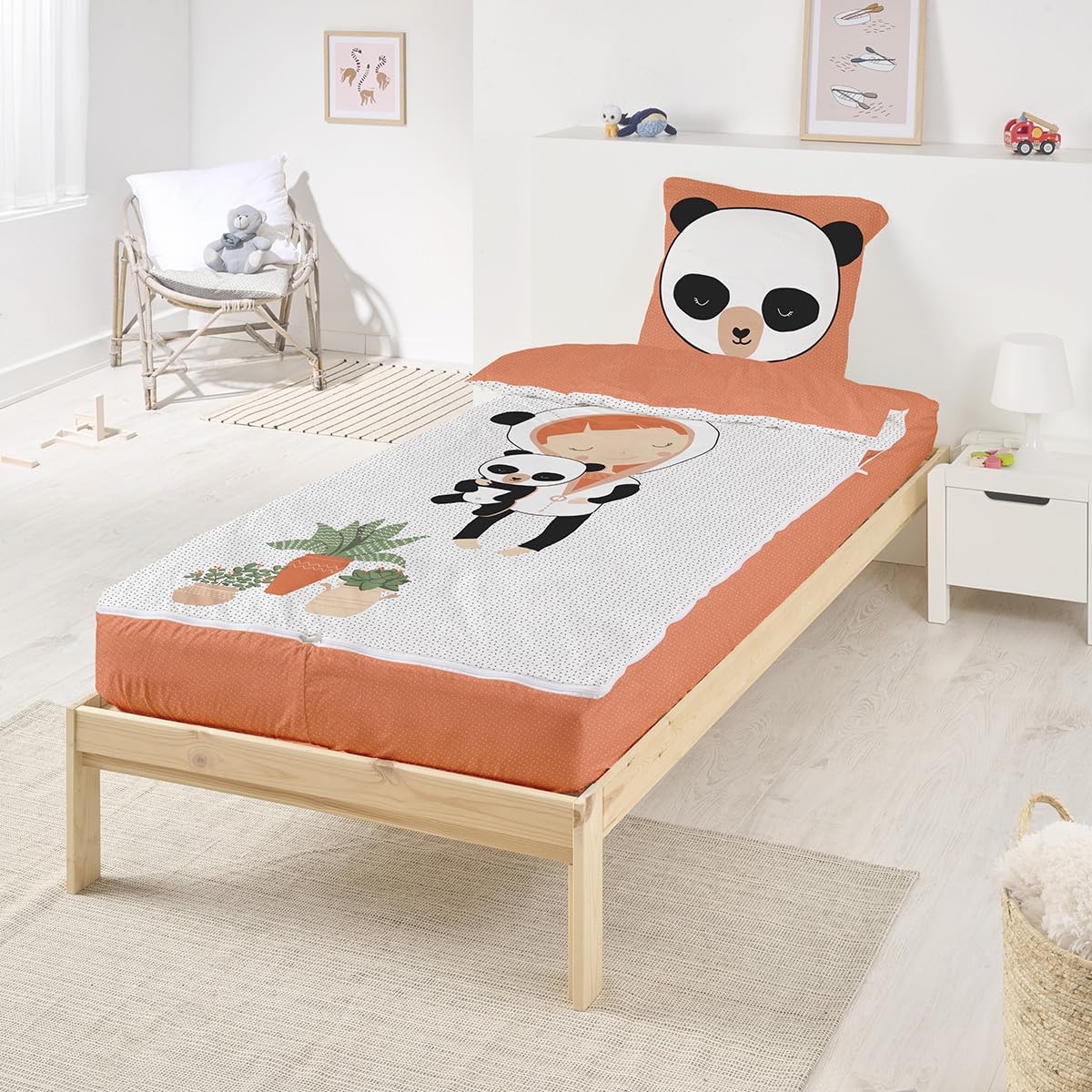 Caradou Komplet pościeli dziecięcej MISS PANDA, 4 sztuki kołdry w zestawie, 90x190 cm, bawełna, pomarańczowy