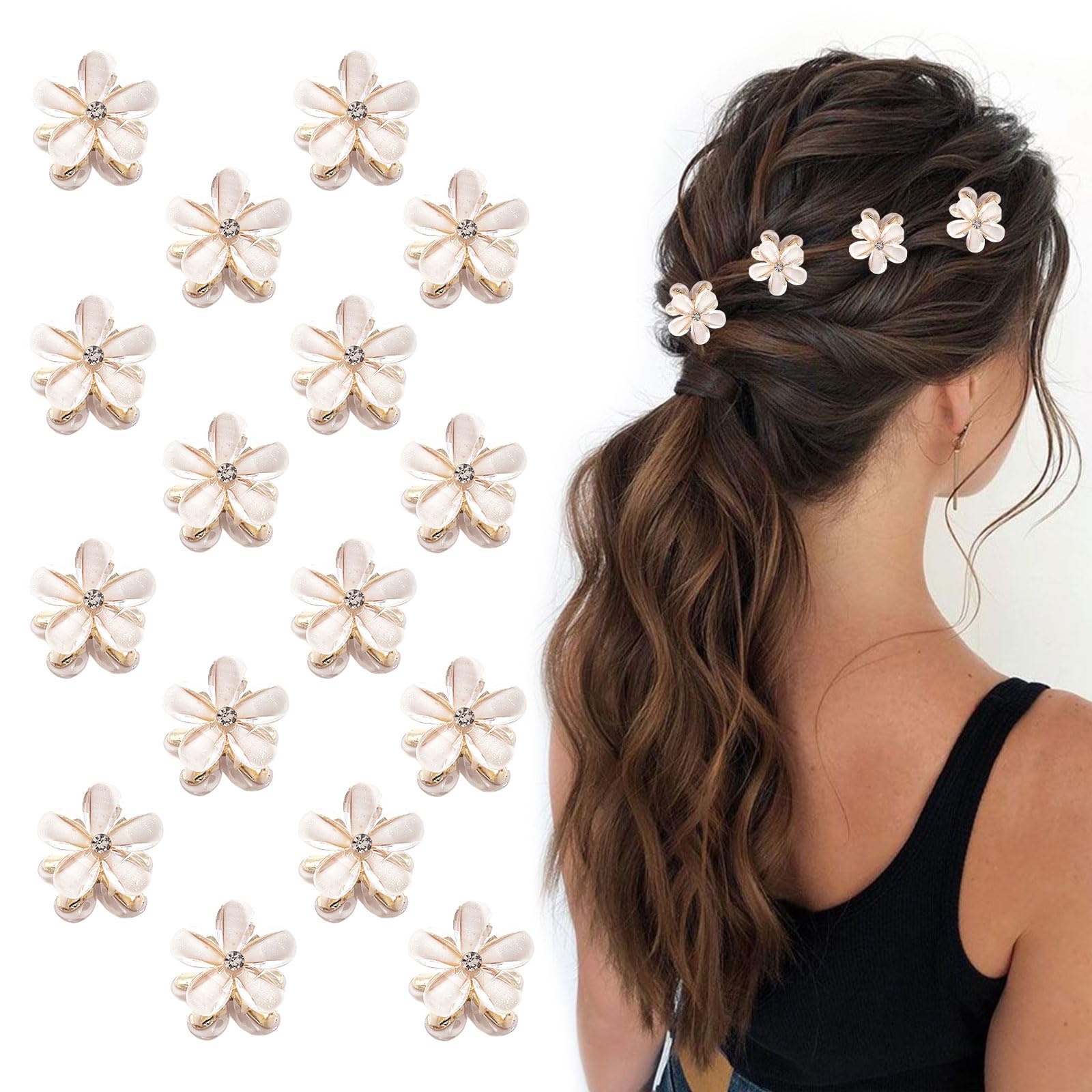 XQMMGO16 PCS Flower Hair Clips, Sweet Lovely Flower Hair Clip Sparkling Small Hairpins, Hair Styling Accessories for Photograph, Daily, Party, Wedding (White)