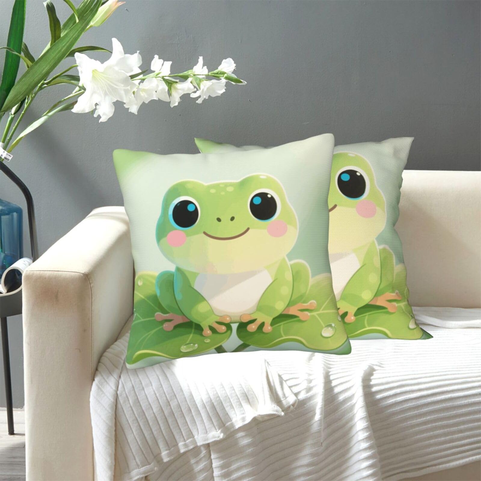 FekiLoot Decorative Throw Pillow Covers Modern Farmhouse Pillowcase Double Sided Cozy Cushion Cover for Sofa Couch Bed 12"X12" Cute Frog
