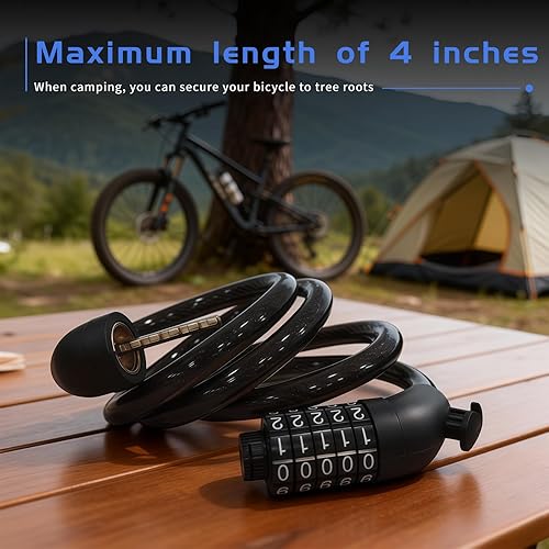 Miniatura 6 de Juego de 10 cerraduras de cable de acero reiniciables de 5 dígitos de 43.3 pulgadas, cerradura de bicicleta enrollable para motocicleta, bicicleta,