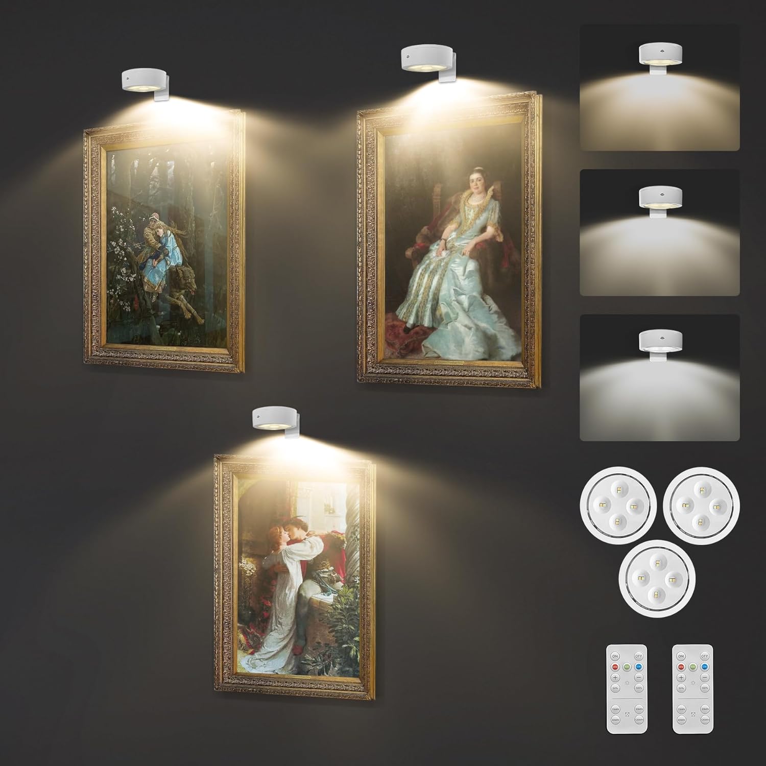 3Pack Wireless Picture Light Battery Operated Painting Light with