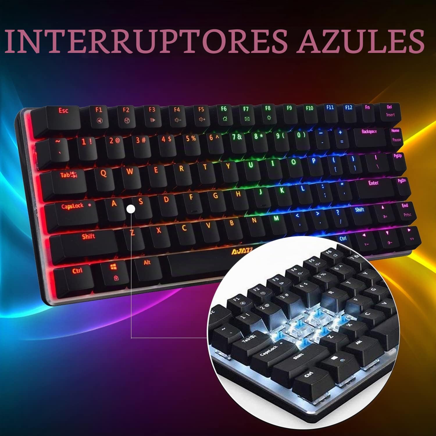 AK33 80% Teclado Mecánico para Juegos Mechanical Game Interruptor Azul 19 RGB Chroma LED Retroiluminación USB-C Cable 82 Teclas Anti-Ghosting QWERTY Panel de Metal para PC Mac y Portátil-Negro