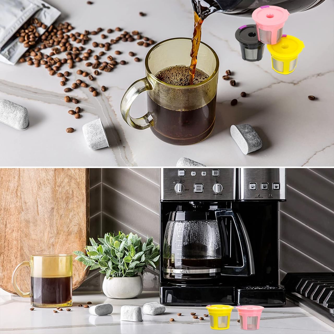 jojofuny Reusable Coffee Filter Cups 4-Pack Espresso Machine Filter with Mesh Design Refillable Plastic Coffee for Home Brewing and Flavor Extraction