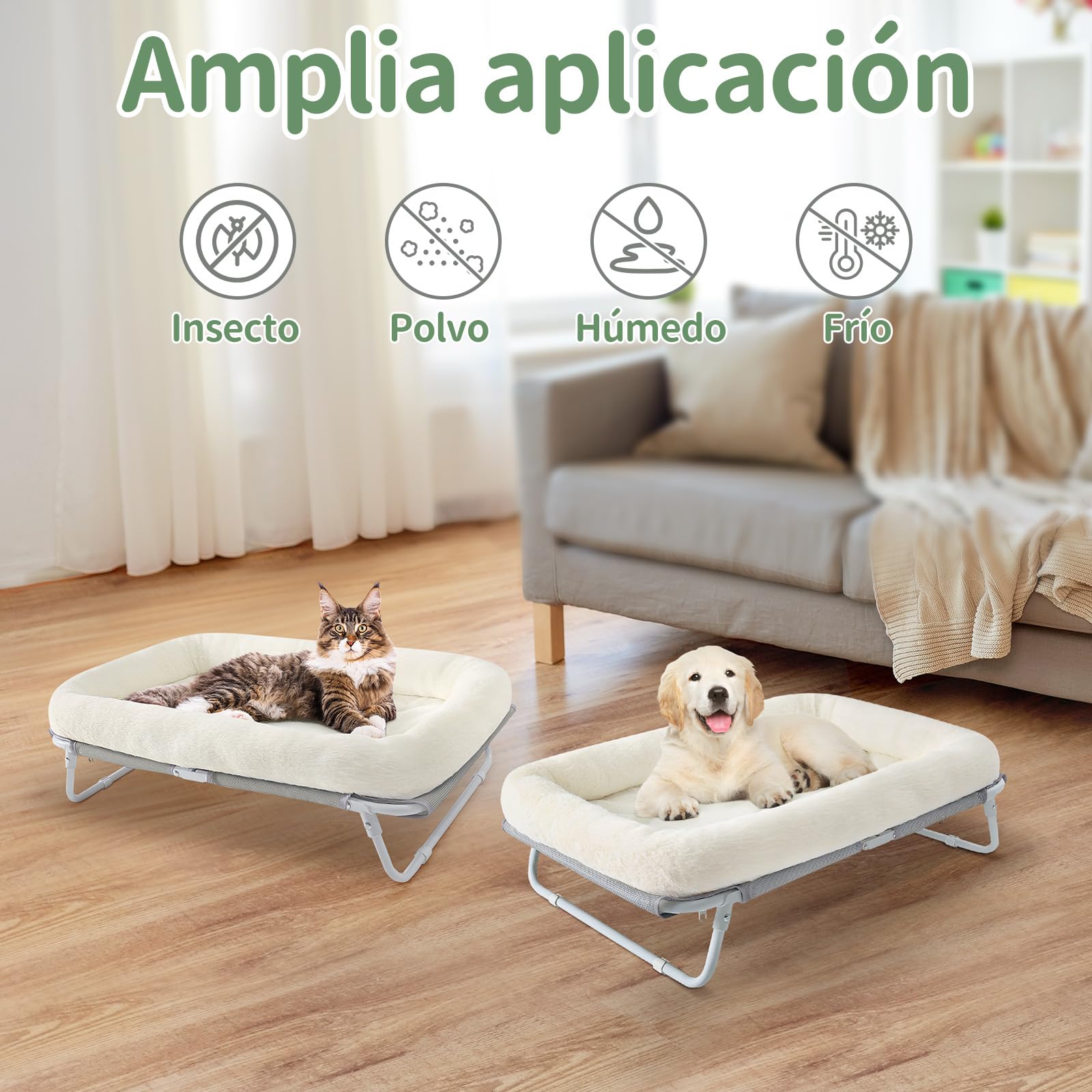 GUUSII HOME Cama Gato Elevada Hamaca Perros Pequeños Amaca per Gatti Plegable Lettino para Gatos Mascota Sofa Gattos con Marco de Metal Interior Exterior Fácil de Montar 64X40X19 cm（Blanco）