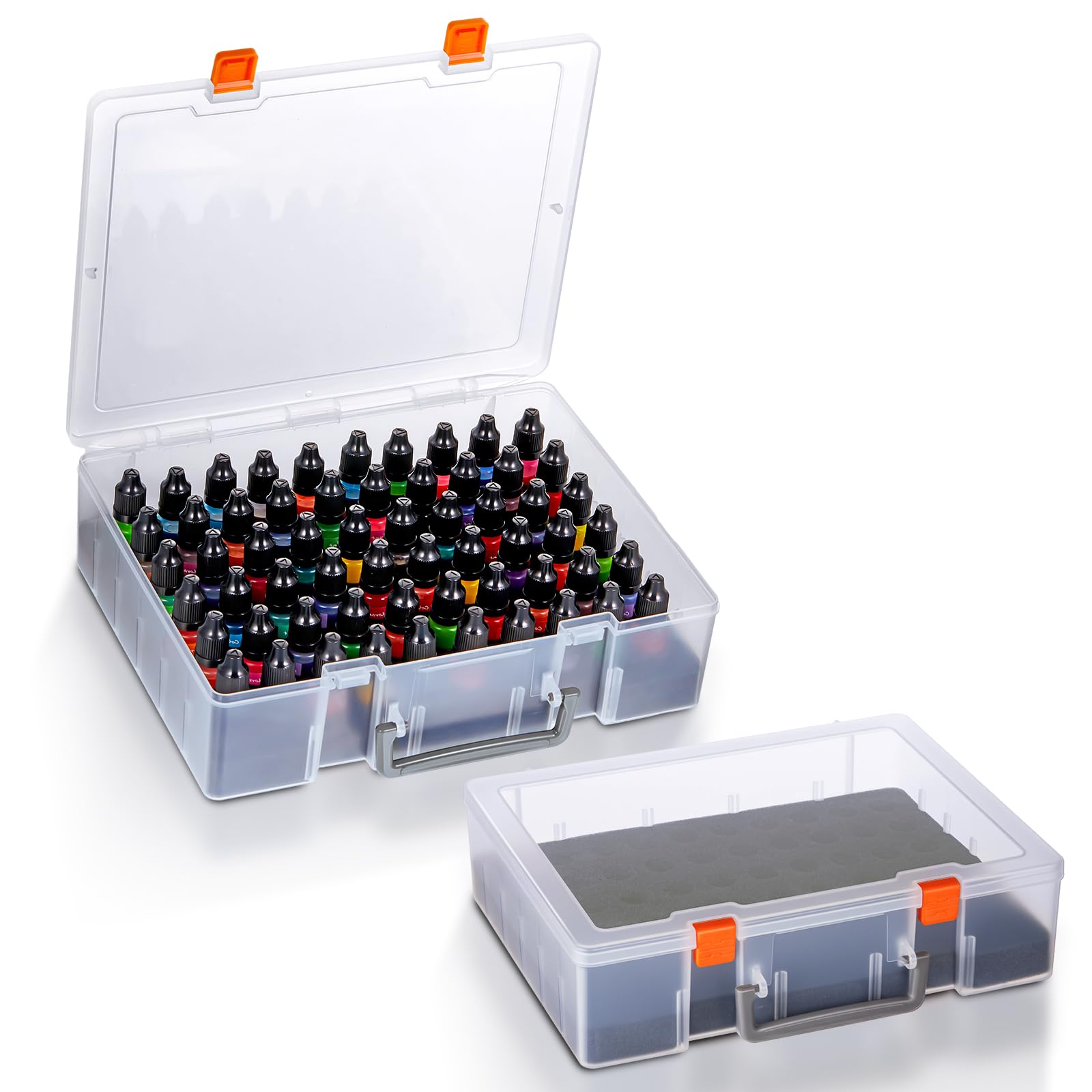 Patelai Paquete de 2 estuches de almacenamiento de tinta de alcohol y organizador de transporte de pintura, se adapta a 120 botellas de pintura en miniatura de 0.5 onzas con bases de espuma para