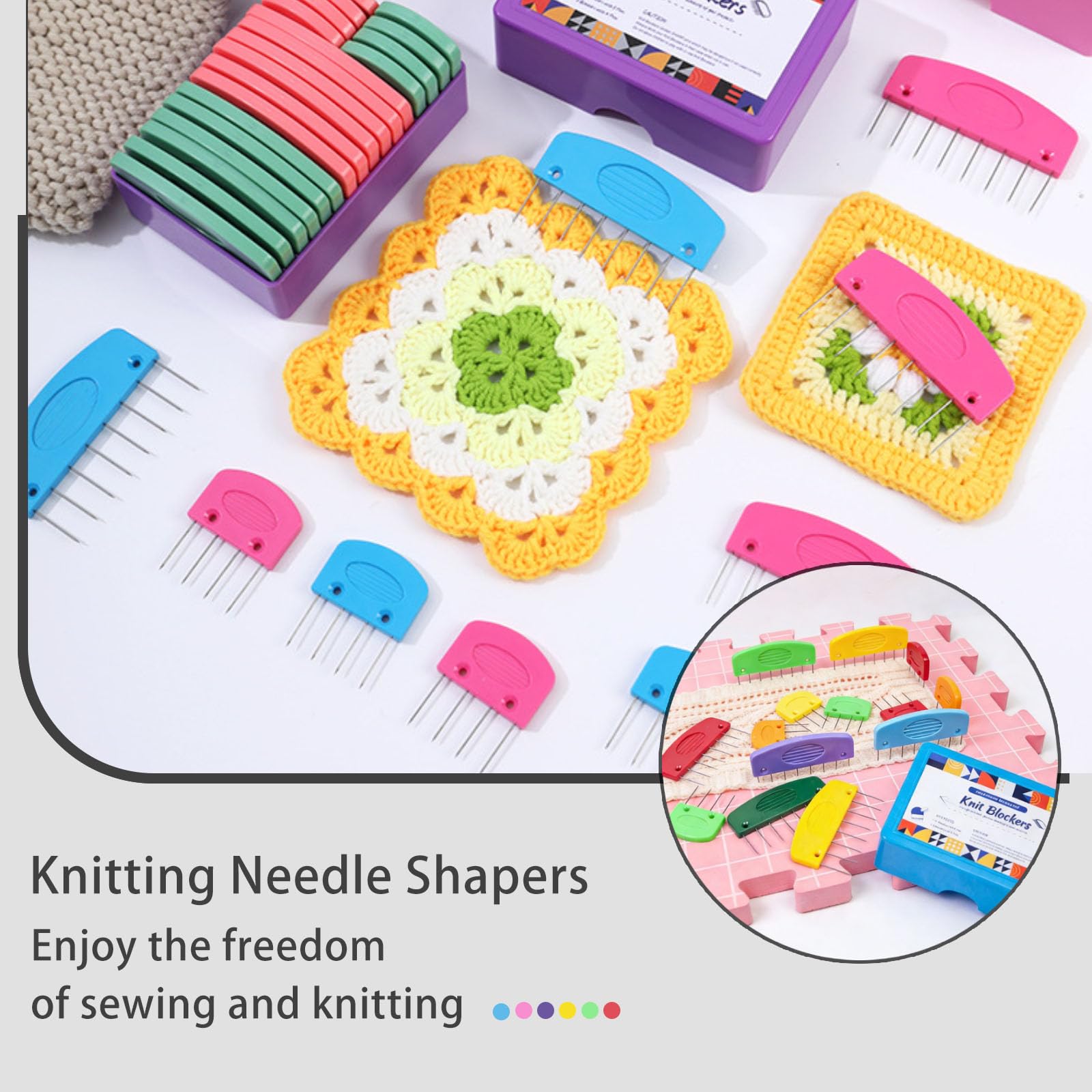 20 Pezzi Knit Blockers Box, Pettini per Blocchi per Maglia, Pettini Bloccanti per Lavori a Maglia, Set di Combs per Ferri a T, Lavoro Fisso per Maglieria Sciarpe e Maglioni, Colorata