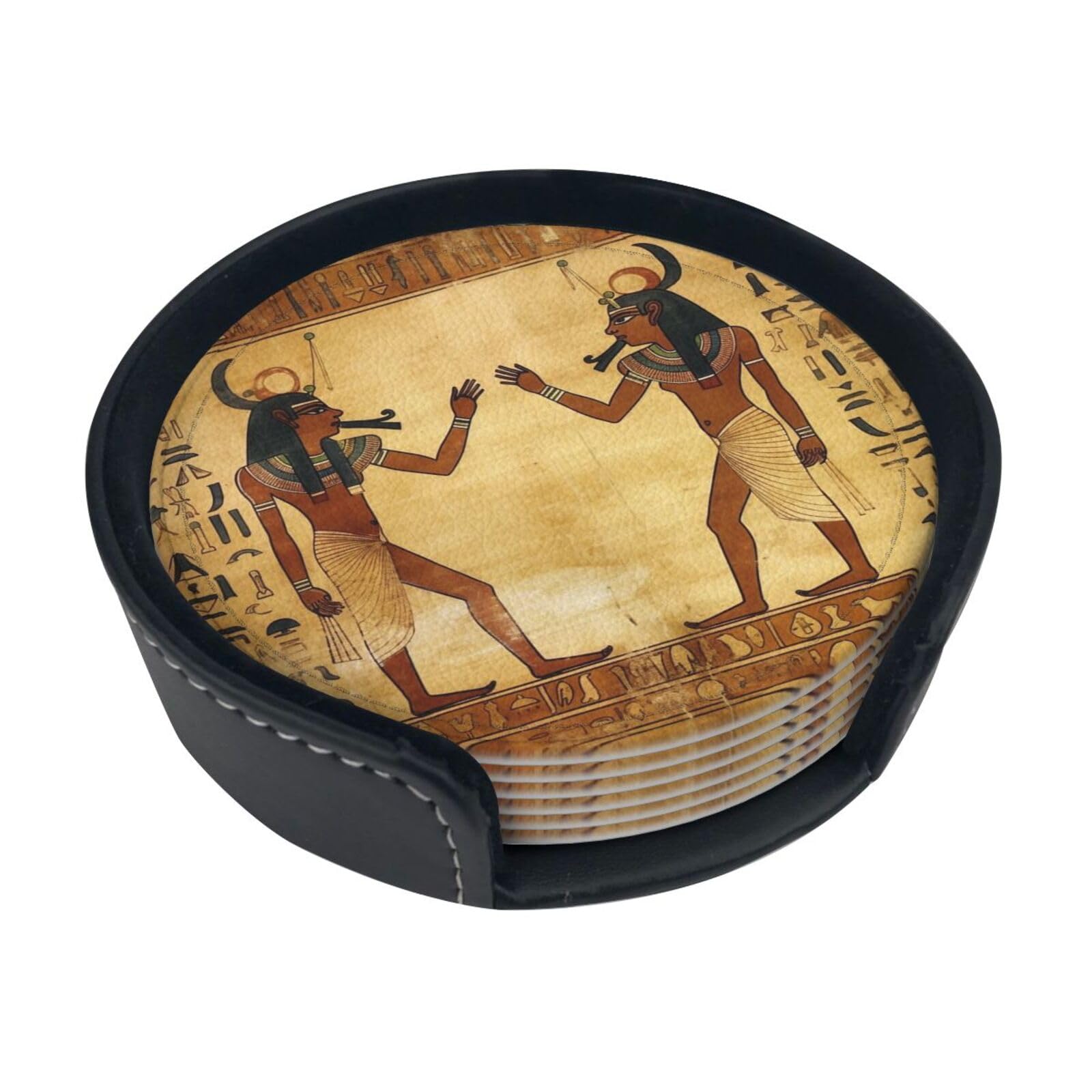Ancient Egyptian Coasters For Drinks Set Of 6 Leather Tea Cup Coaster Drink Coasters For Cup Kitchen Bar Home Decor Housewarming Gift