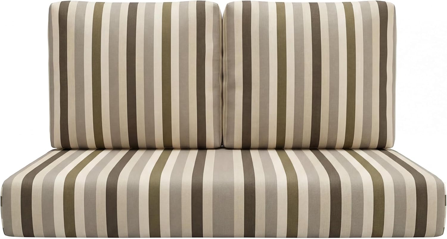 RSH DECOR: Sunbrella Deep Seating Loveseat Cushion Set | 46” x 26” Loveseat | Performance Fabric | Outdoor Foam Seat and Pillow Back Cushions for Patio Furniture | Made in USA (Portico Sparrow)