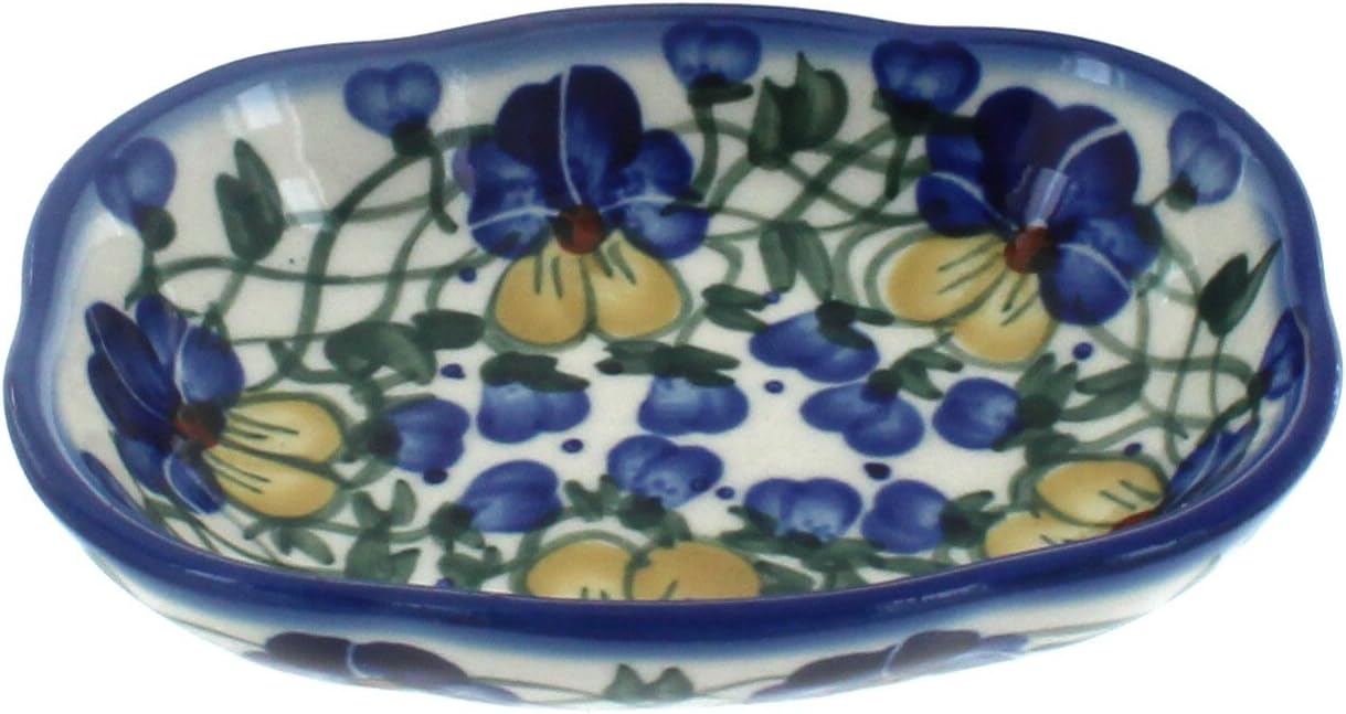 Blue Rose Polish Pottery - Yellow Daisy Soap Dish - 4.75" x 3.75" - Handcrafted Decorative Holder for Bar Soap