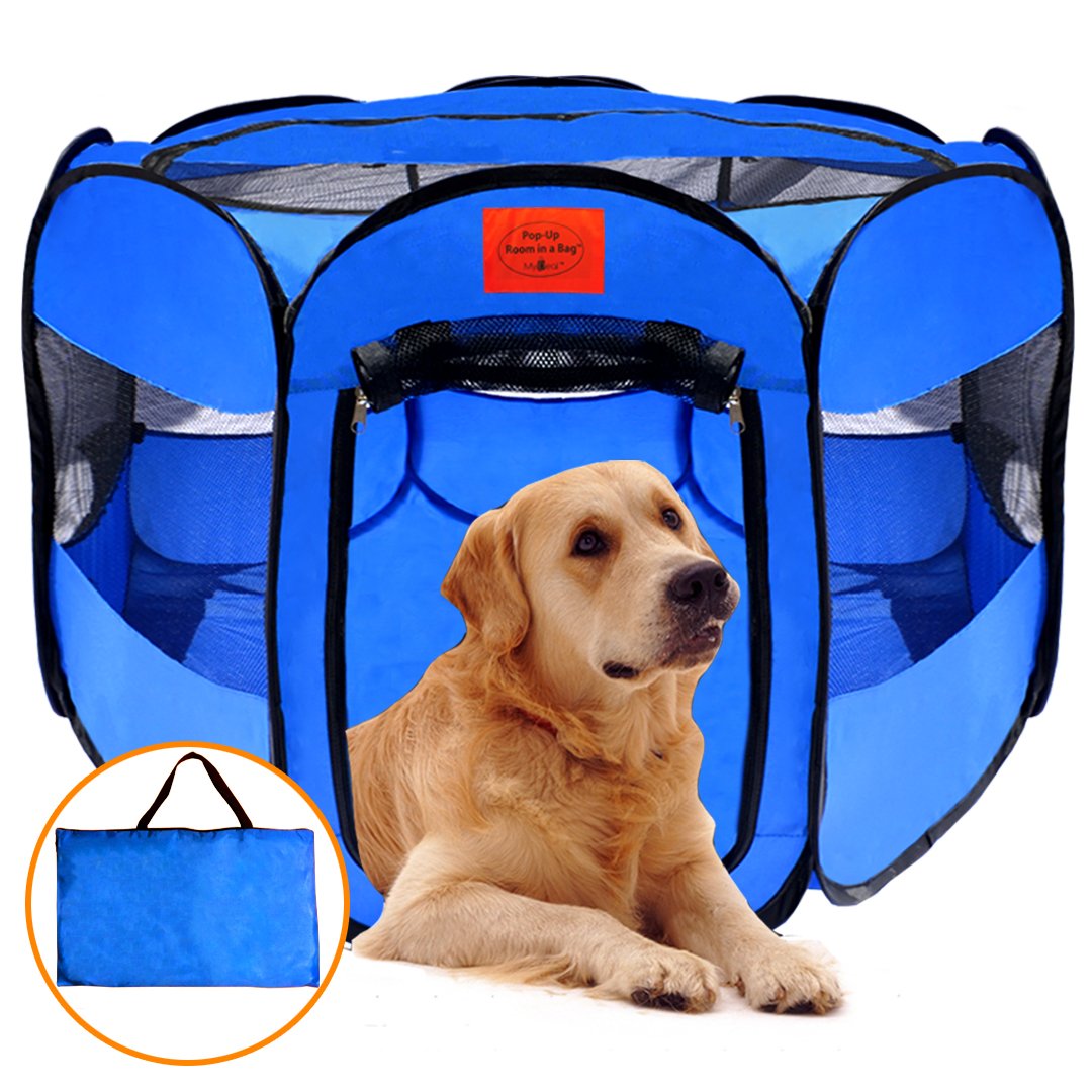 MyDeal Products Pop Up Pet Exercise Play Pen Tent Portable Kennel with Weather Resistant Oxford Material, 8 Windows and Removable Zipper Top for