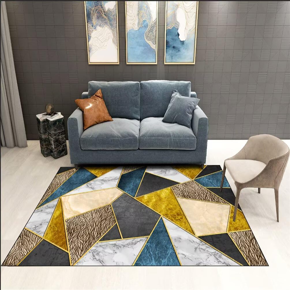 Tapis bleu géométrique et gris 50x80 cm pour déco de chambre d'ado