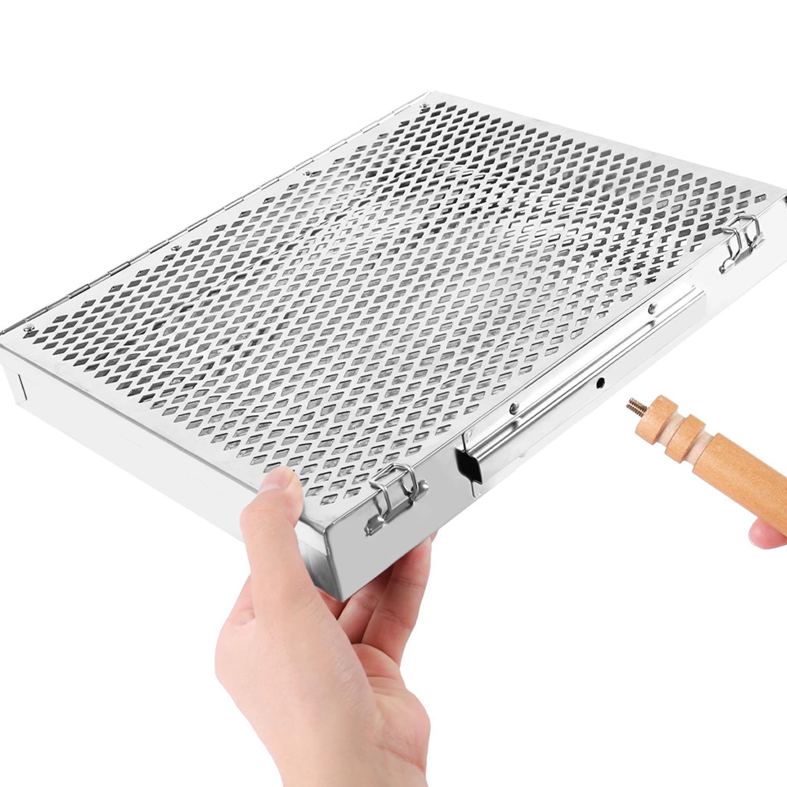 Cestino per Griglia, Cestino per Griglie per Barbecue in Acciaio Inossidabile con Manico in Legno e Divisori Staccabili, Accessori per Barbecue per Verdure e Gamberi, Ideale per Uomini e