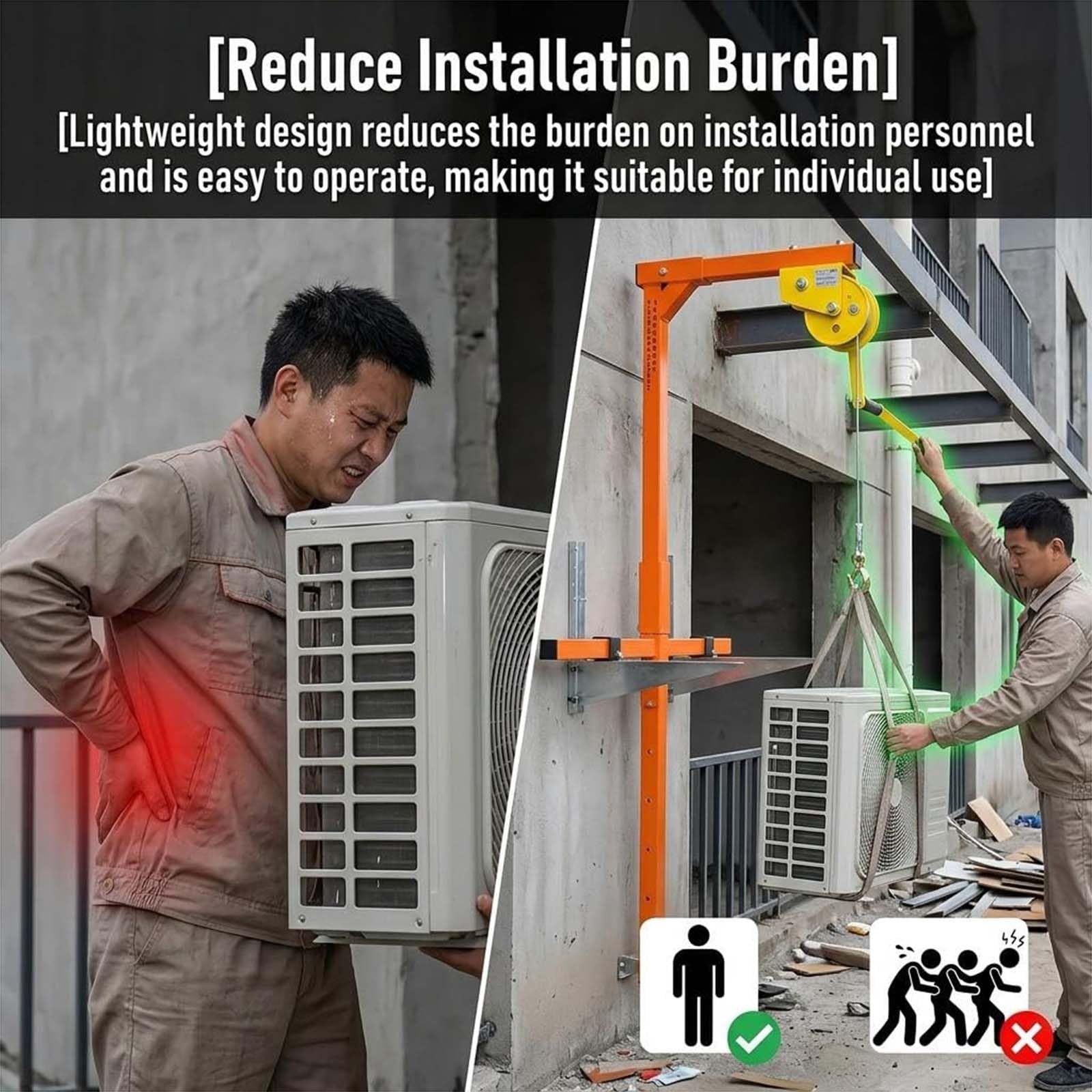 Herramienta de elevación de Aire Acondicionado, con Soporte de elevación y cabrestante Manual, con Manivela, para Montaje y desmontaje,001,10M