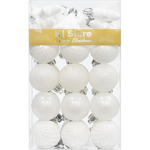 KI Store White Christmas Balls 34pcs 1.57-Inch Small Christmas Tree Decoration Ornaments for Xmas Tree Holiday Wreath Garland Decor Ornaments Hooks Included