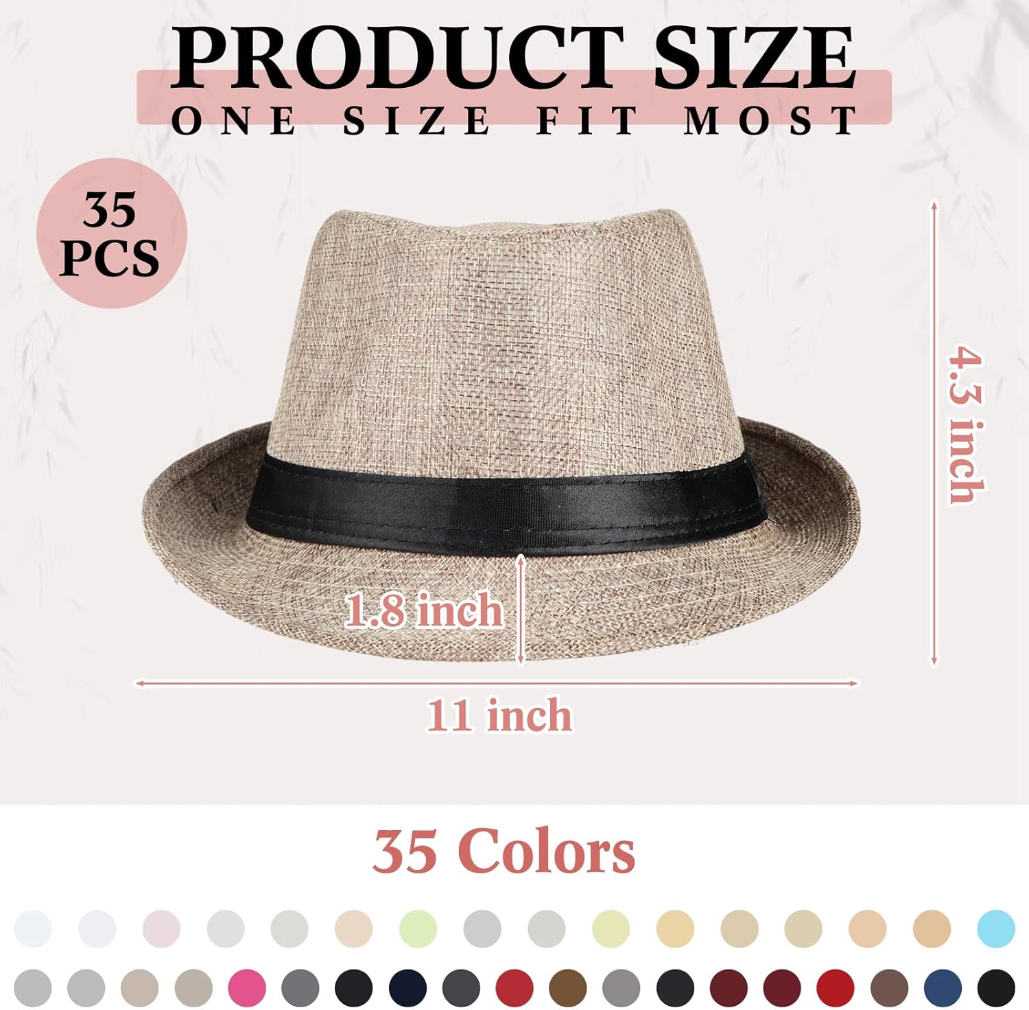 35 Pack Fedora Hats Bulk Short Brim Straw Hats Unisex Summer Beach Sun Hat Bulk Classic Trilby Cap with Black Band Cotton Sun Straw Hat Panama Cap for Man Woman 35 Colors - Image 2