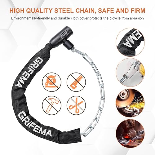 Miniatura 5 de GRIFEMA GA1201-12 Candados de cadena de bicicleta con 2 llaves, cerradura de bicicleta de alta seguridad de 47.2 in para bicicleta ciclo, moto,