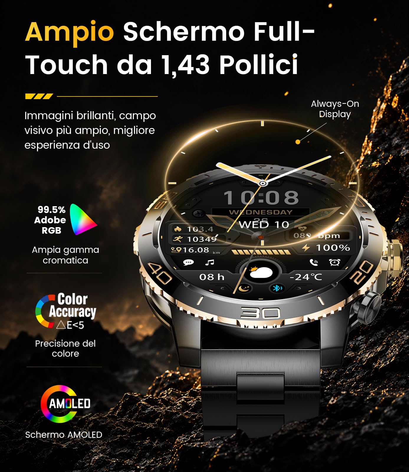 DREMAC Orologio da uomo con chiamata Bluetooth/800 mAh batteria, 1.43'' Amoled Orologio intelligente con frequenza cardiaca, IP68 Smartwatch con 200 modalità sportive per iOS/Android