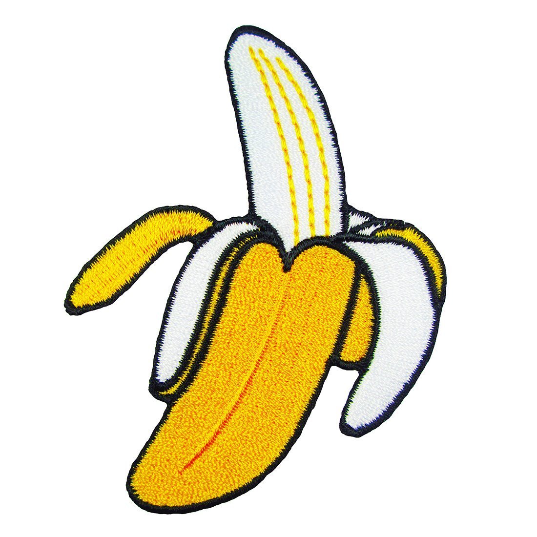 Happy NattBanana Embroidered Iron On Applique Patch (1pc, 2 2/4" W x 3 1/4" H, Yellow, Fruit Theme)