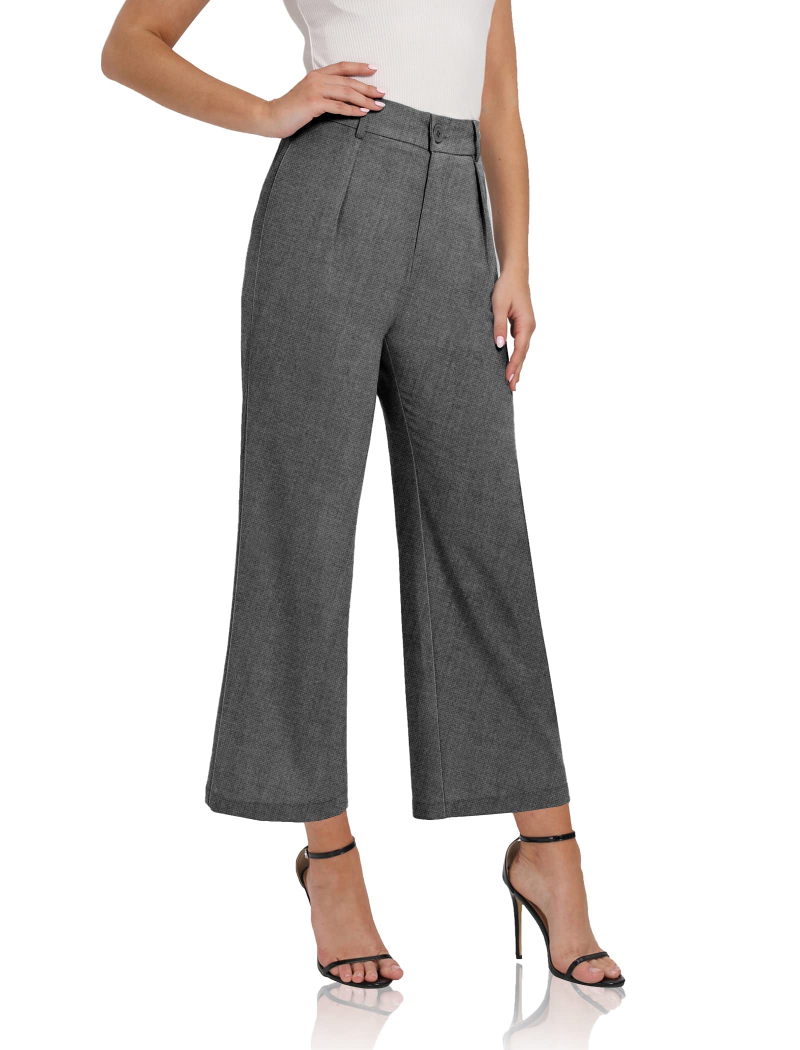 siliteelon Womens Wide Leg Pants High Elastic Waisted Back Business Work Trousers Long Straight Suit Pants Gray 01 X-Large