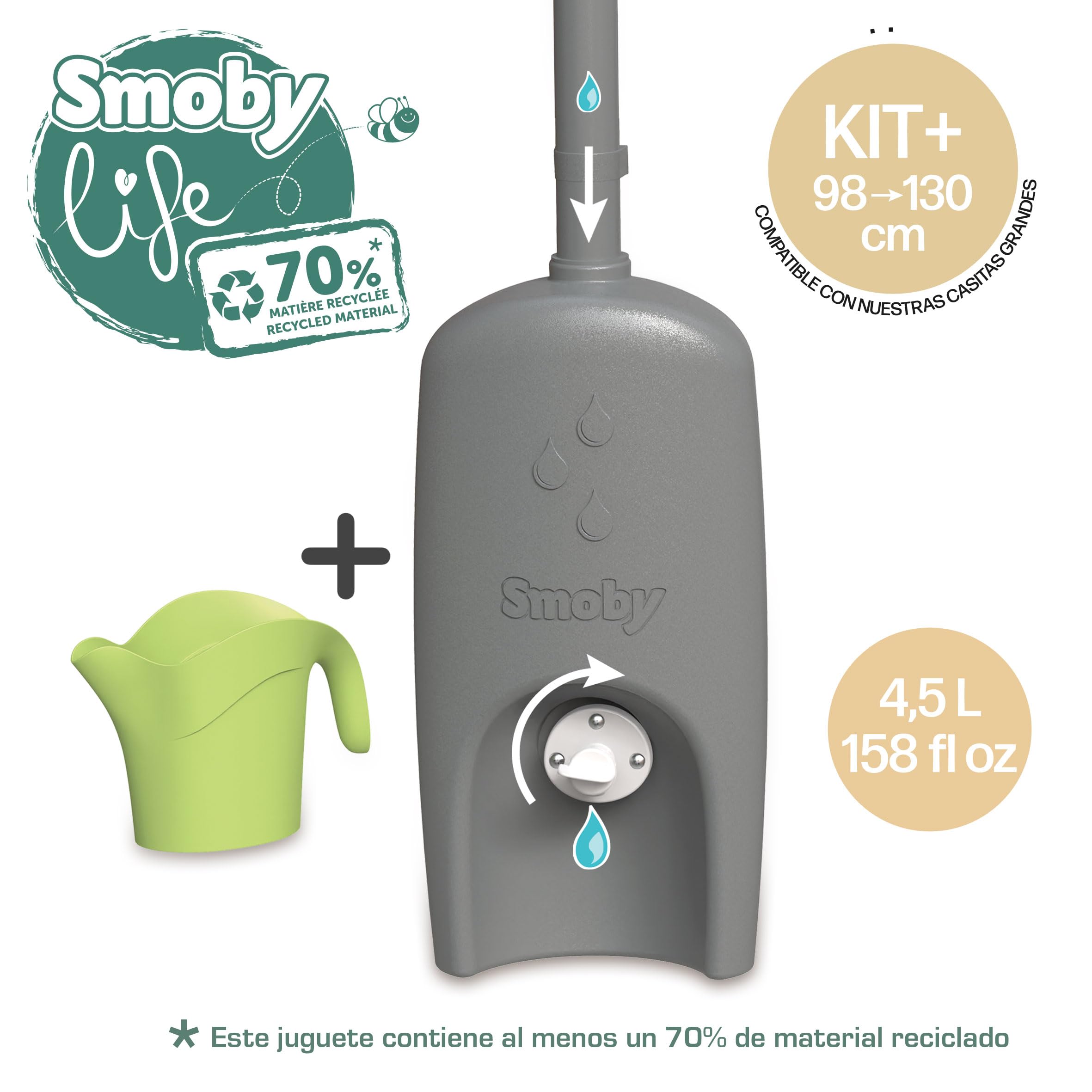 Smoby Life - Raccoglitore d'acqua - Grondaia, serbatoio, rubinetto, annaffiatoio - Trattamento anti UV - Materiale riciclato - Dai 2 anni - Prodotto in Francia