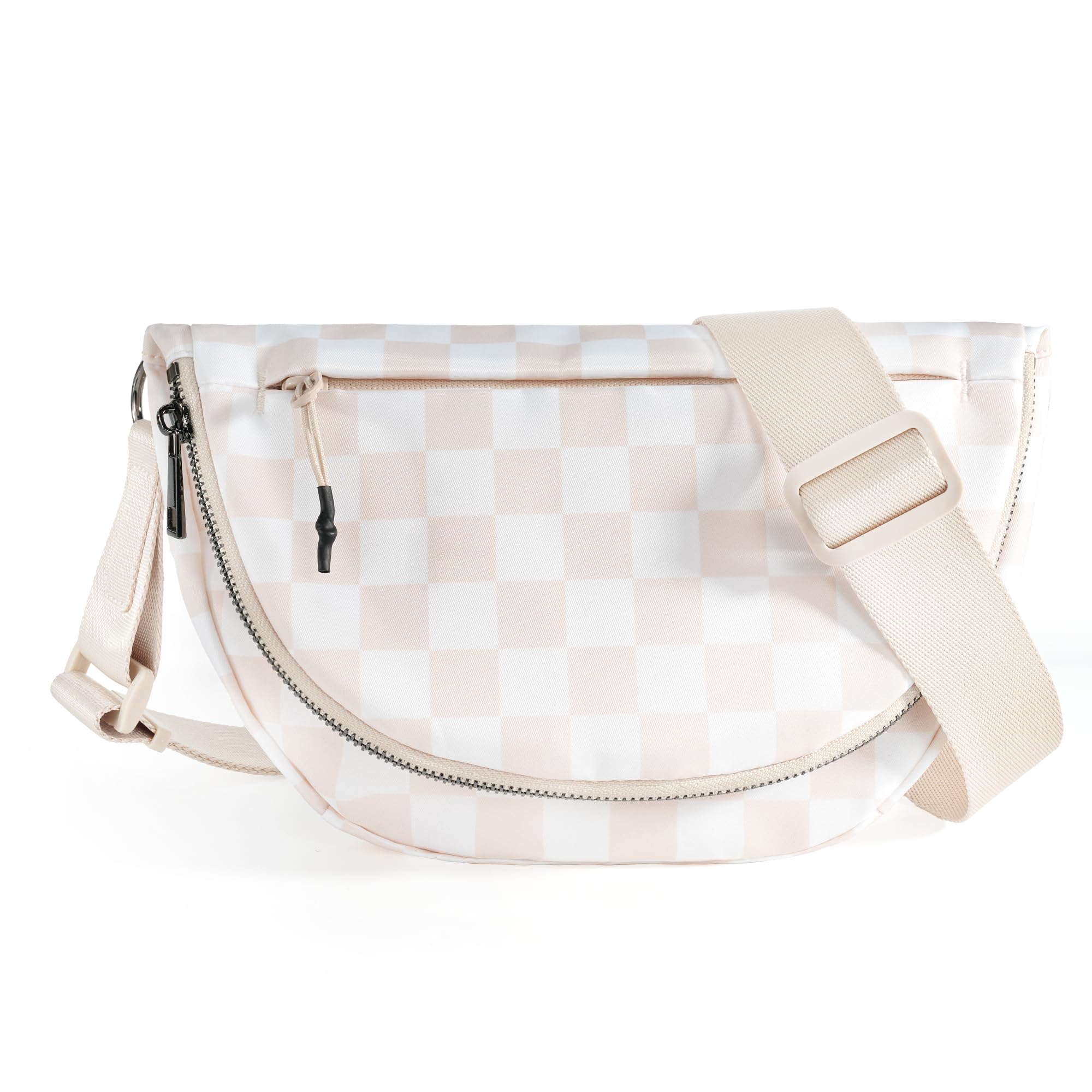 Checkered Crossbody Messenger Bag Black and White Pattern Adjustable Shoulder Strap