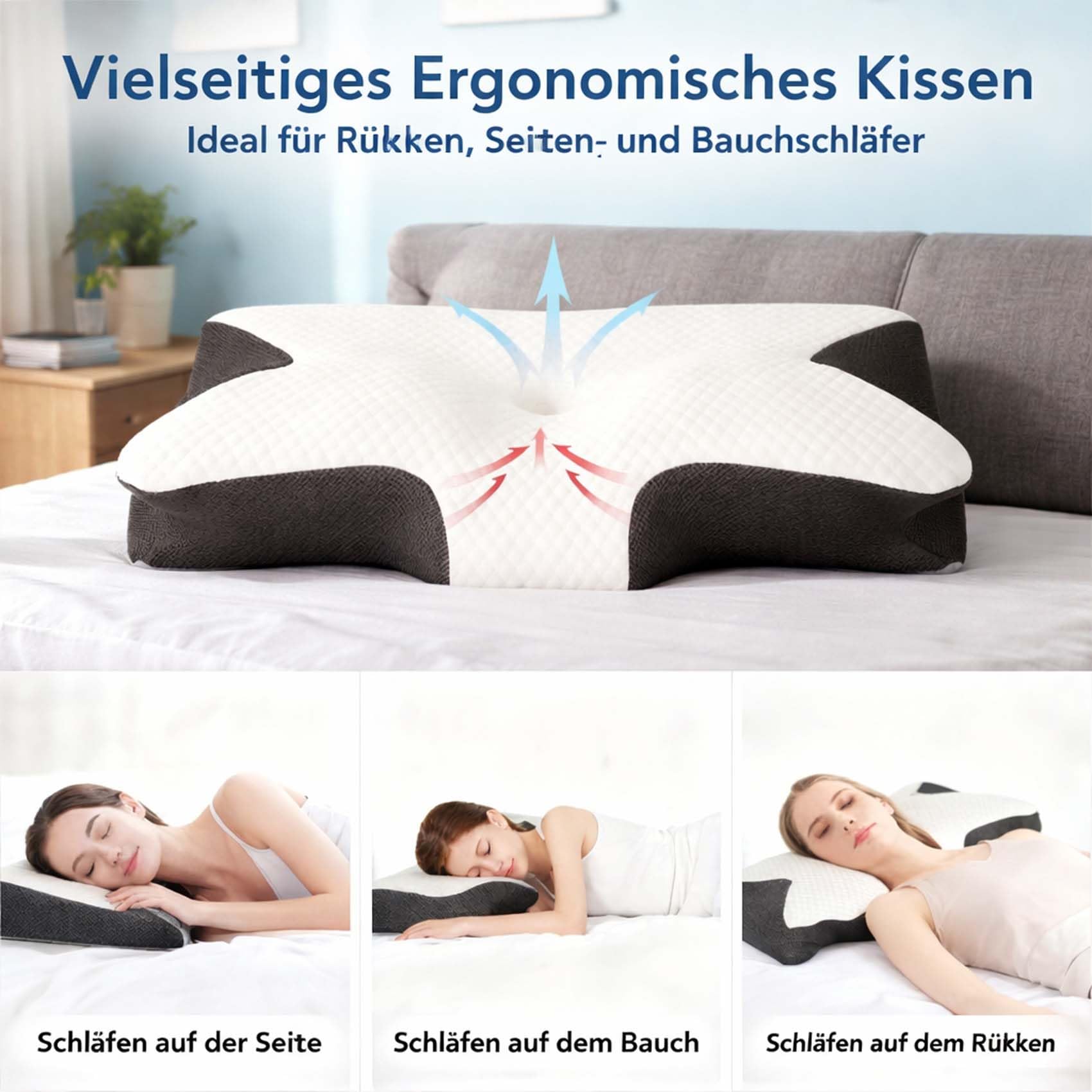 Curo Sleep Kissen Original, 2026 Neu Curo Sleep Kissen, Memory Materialien Werden Verwendet für SeitenschläFer Geeignet, RüCken und Bauchlage, Atmungsaktiv Bezug Waschen, Schmerzlinderung (Schwarz)