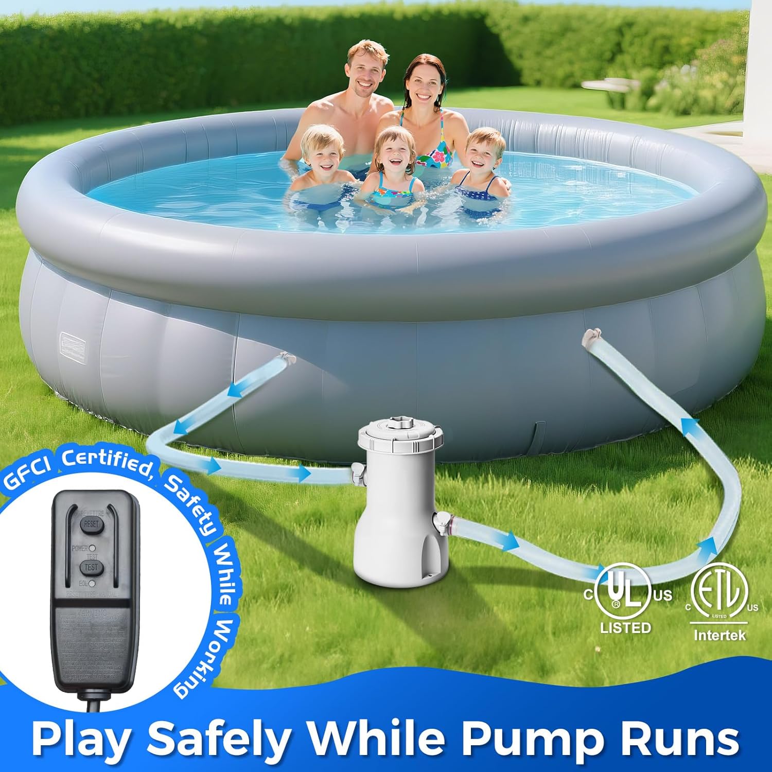 Above Ground Pool Filter Pump, 800 Gallons Flow Rate Pool Pumps Cartridge Pools Filters Pumps for High-Efficiency Water Clean & Debris Filtration, 800 GPH Swimming Pool Pumps Above Ground