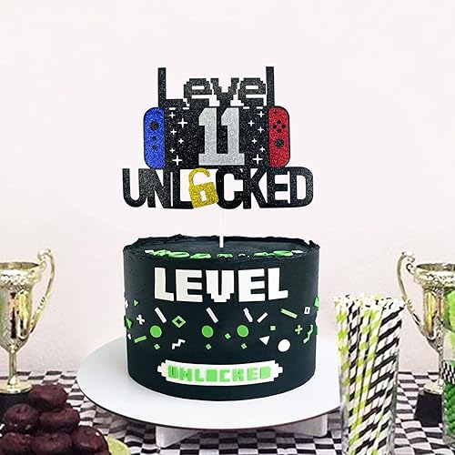 Miniatura 7 de Decoración de pastel de videojuegos de feliz cumpleaños número 16 desbloqueado para niños y niñas de 16 años de edad, decoración de fiesta de