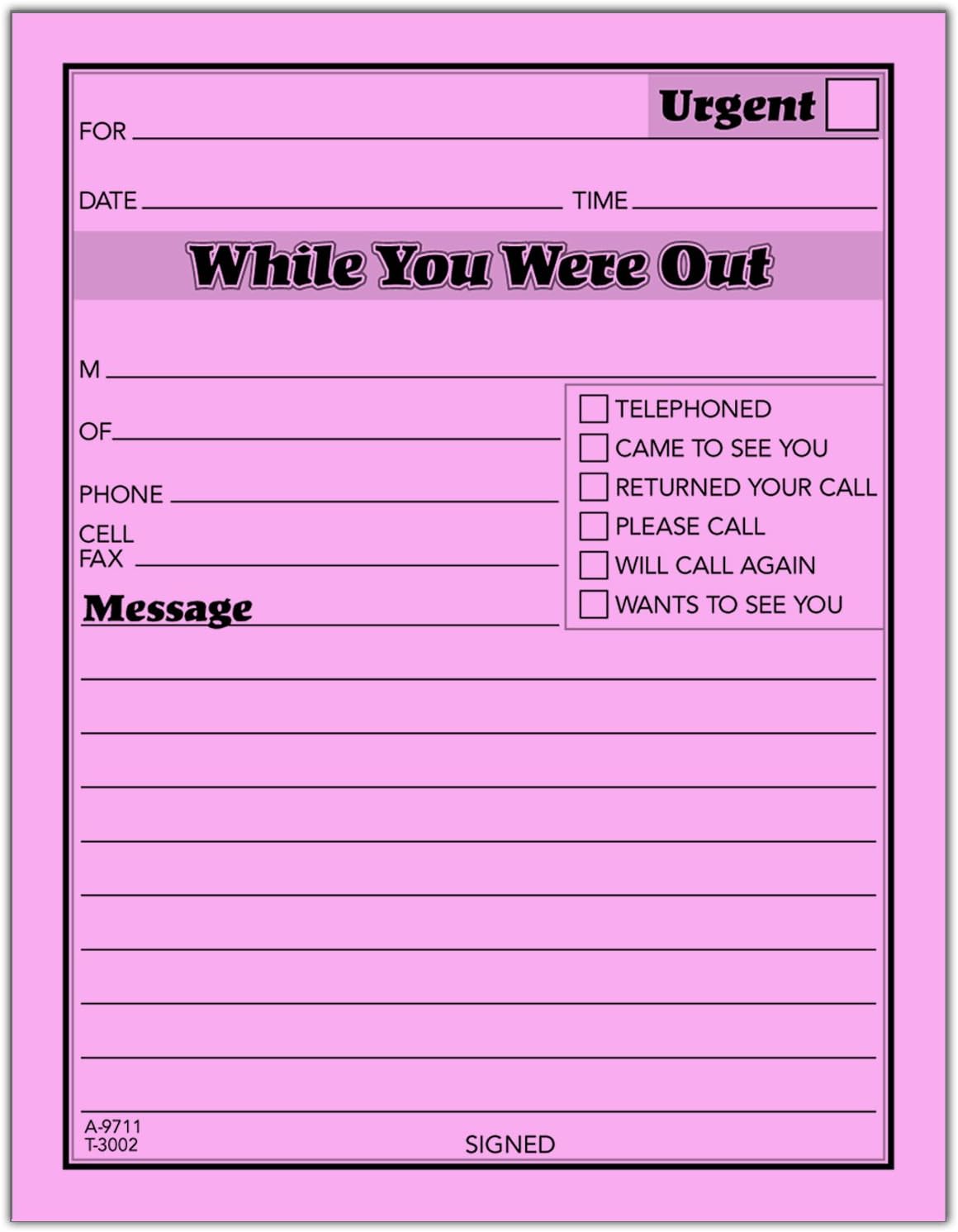 Adams 248963 While You Were Out Message Pads 4.25-Inch x 5.5-Inch Pink 50 Sheets/Pad