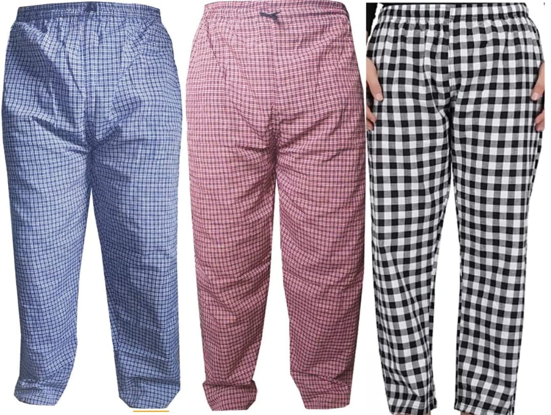 Cotton Chekered Multicolour Casual Pyjamas for Mens (Combo-3-picture-44
