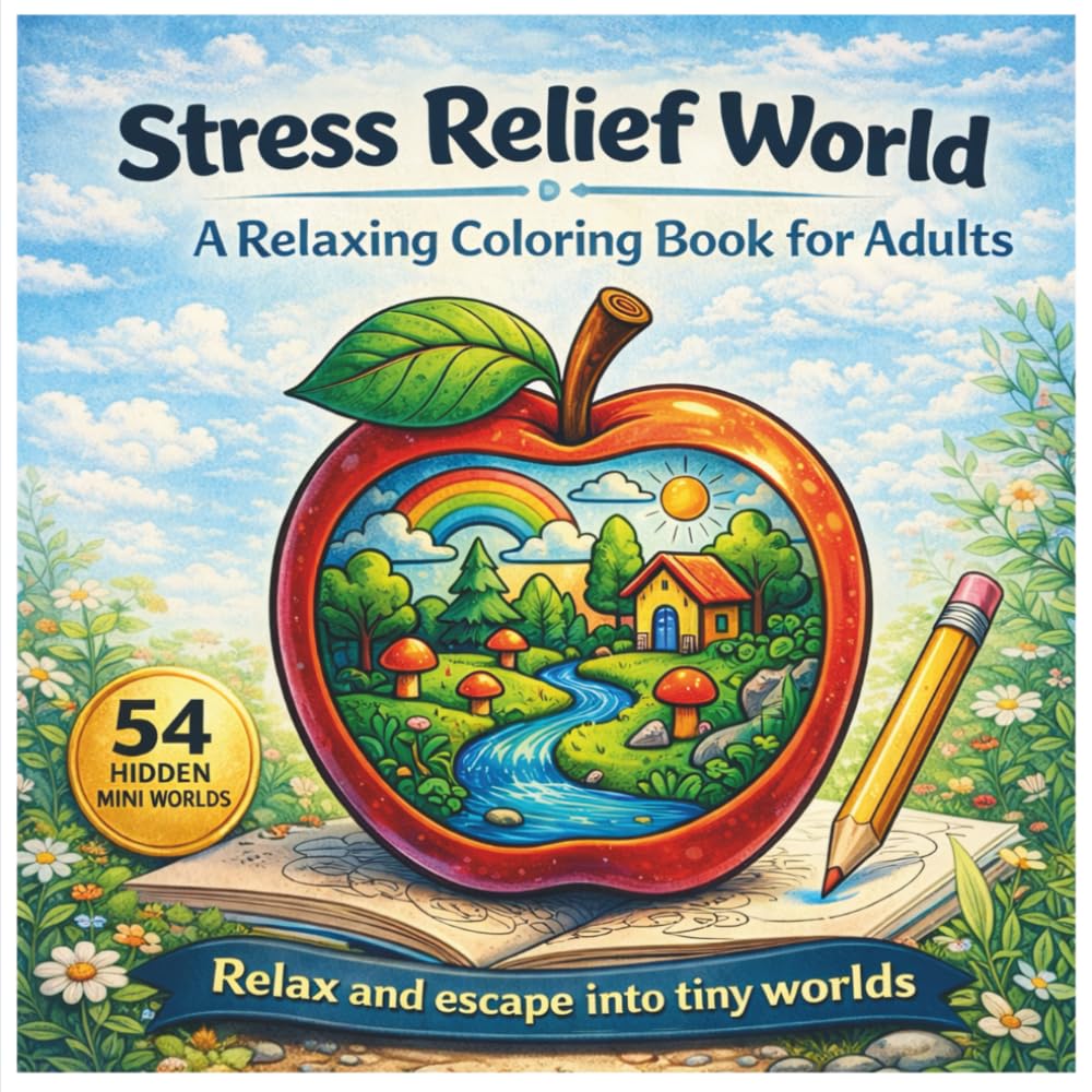 Stress Relief Worlds: Adult Coloring Book of Miniature Zen Scenes Hidden inside Fruits, Vegetables & Everyday Objects-Relaxing Mindful Art for Stress Relief