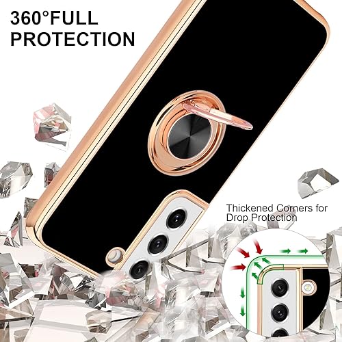 Miniatura 6 de Compatible con la funda Samsung Galaxy S21, soporte de anillo de dedo con diseño chapado en oro rosa para mujeres y niñas, soporte giratorio,