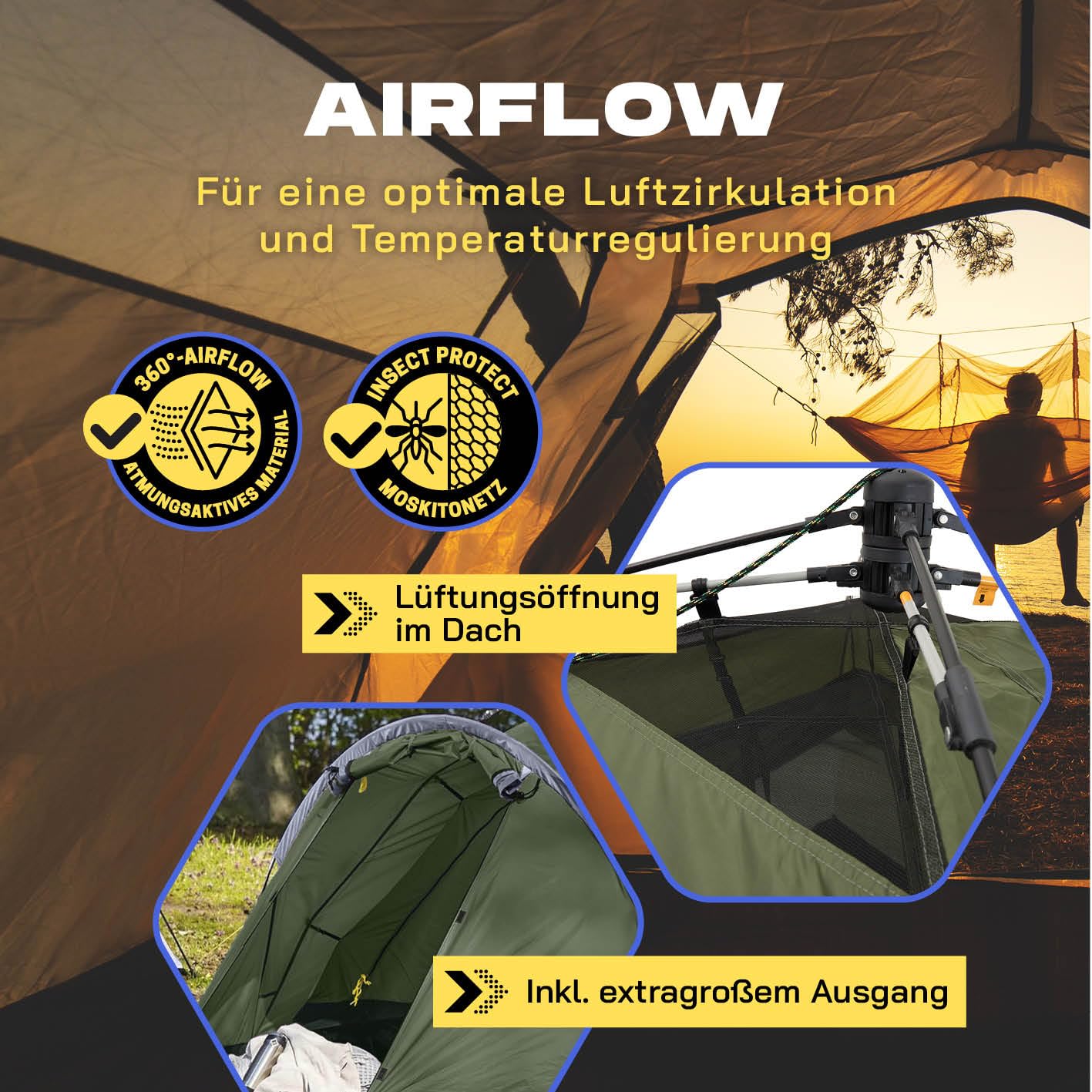Lumaland Pop Up Zelt | 3-4 Personen Familienzelt | Wurfzelt 220x220x130 cm | Wasserdicht & Windfest | Ideal als Camping, Festival & Reise Zelt | Ultraleicht & Robust