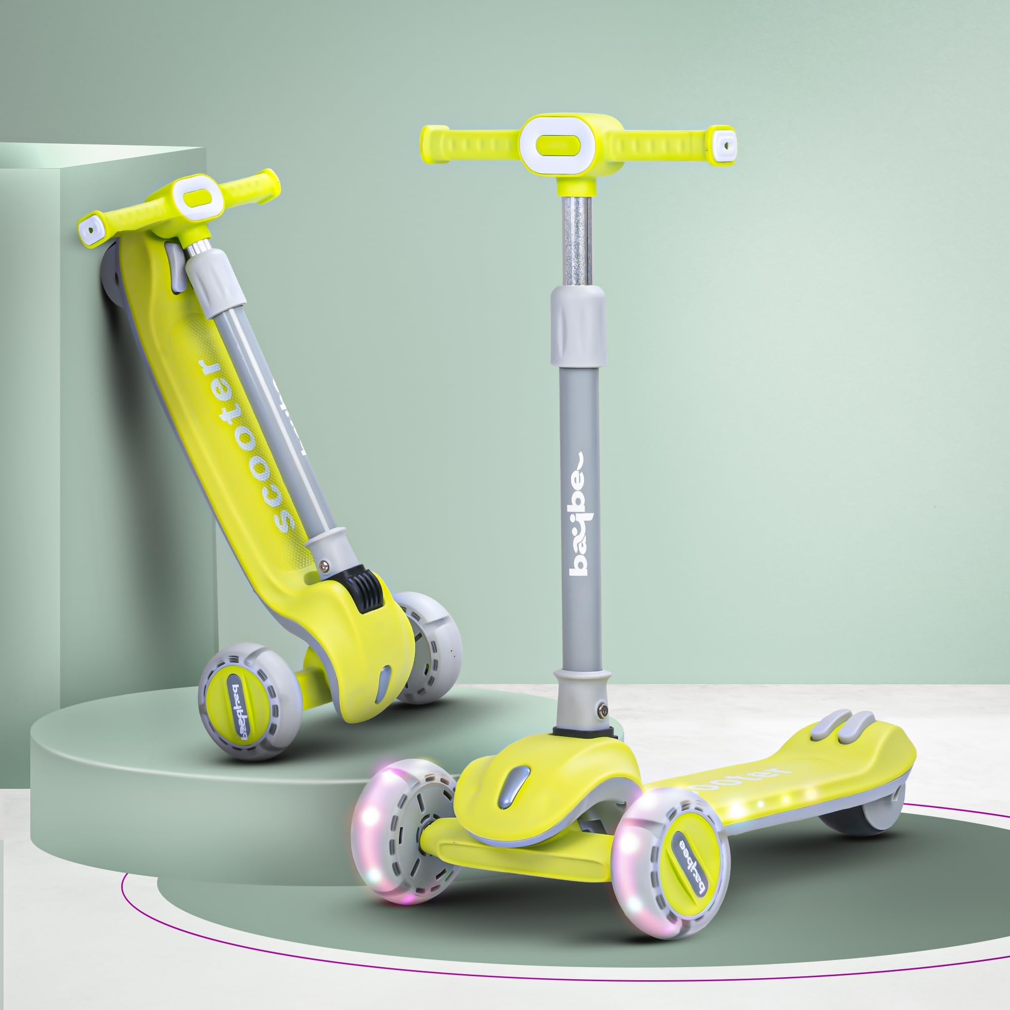 Baybee Cruze Scooter for Kids,3 Wheel Smart Kick Scooter with Foldable & Height Adjustable Handle, Runner Scooter Kids with Extra Wide LED PU Wheels,Music & Brake for Kids Age 2-8 Years